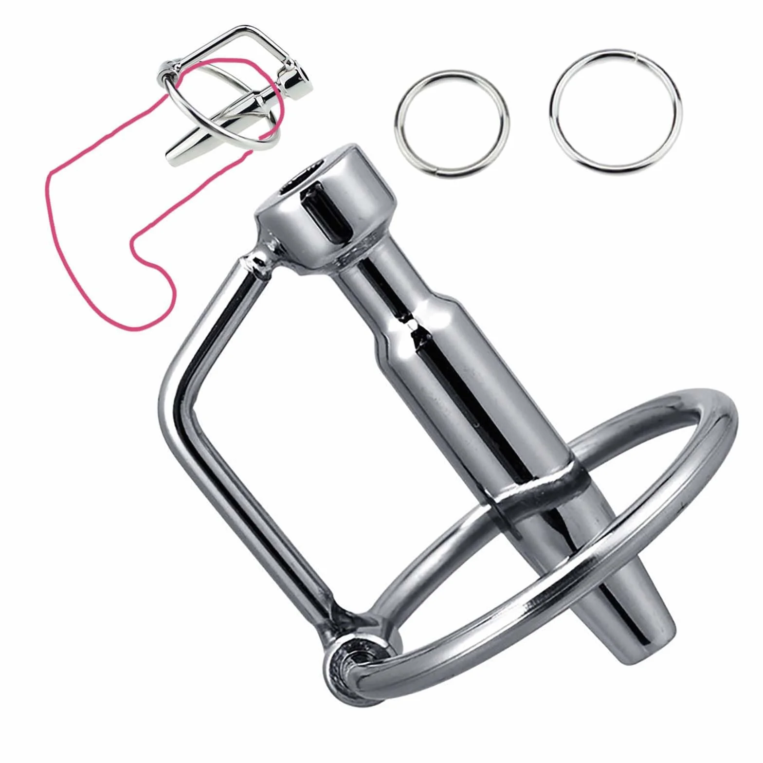 Sonda in acciaio inossidabile cava con anello in 2 misure, speciale elastico maschile per facilitare la minzione, set di allenamento speciale -D63IT
