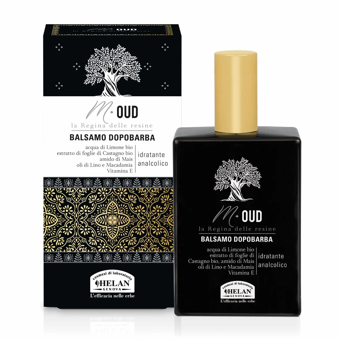 Helan, M Oud, Dopobarba Uomo Delicato e Idratante - Balsamo Barba Analcolico ad Azione Calmante contro Irritazioni, con Oli di Lino, Macadamia e Vitamina E - Idee Regalo Uomo, 75 ml - Made in Italy