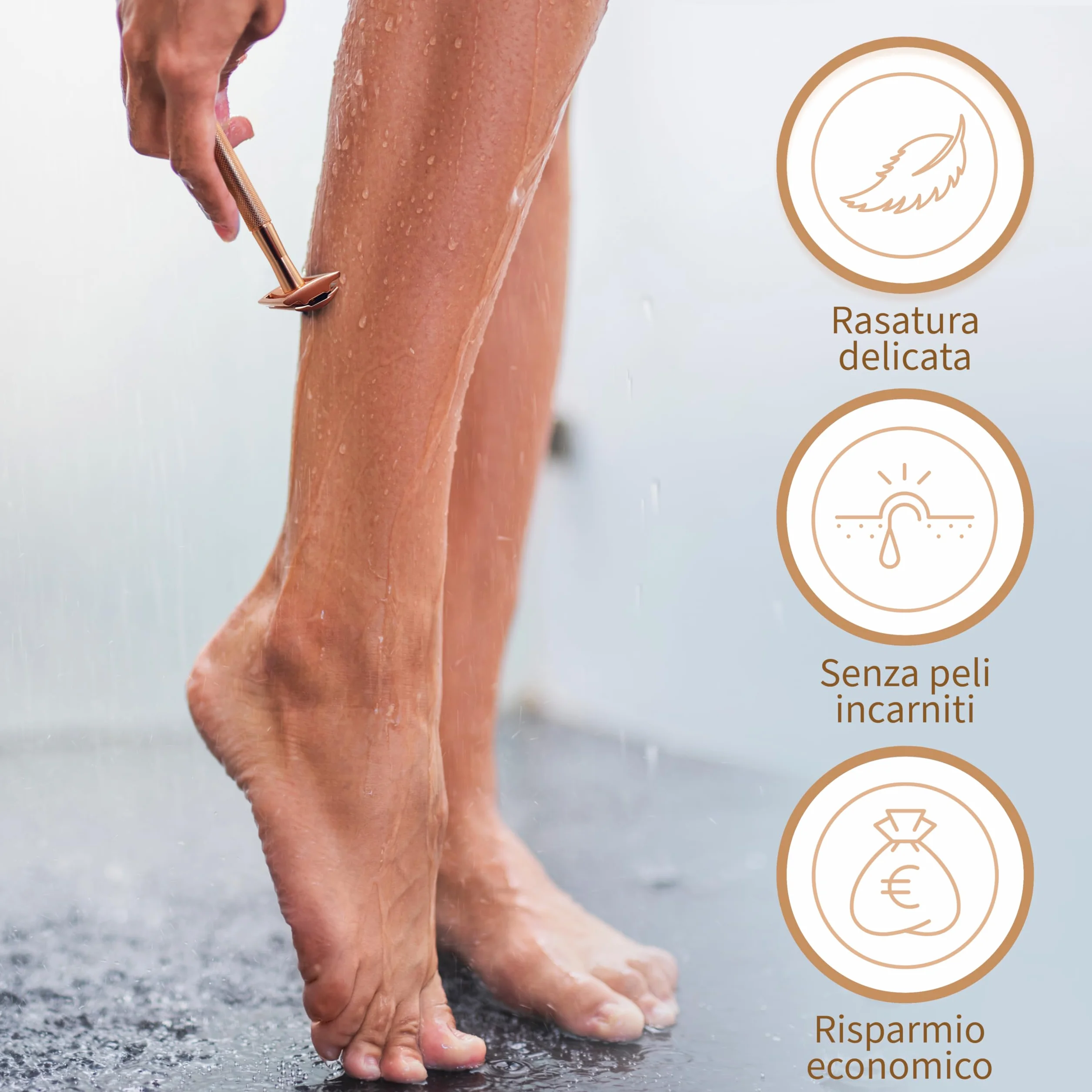 Bambaw Rasoio Sicurezza Donna con 5 Lamette per Rasoio di Sicurezza in Acciaio Inox Svedese Resistente alla Ruggine, Realizzato in Metallo Senza Plastica, Ideale per Tutti i Tipi di Pelle (Oro Rosa)