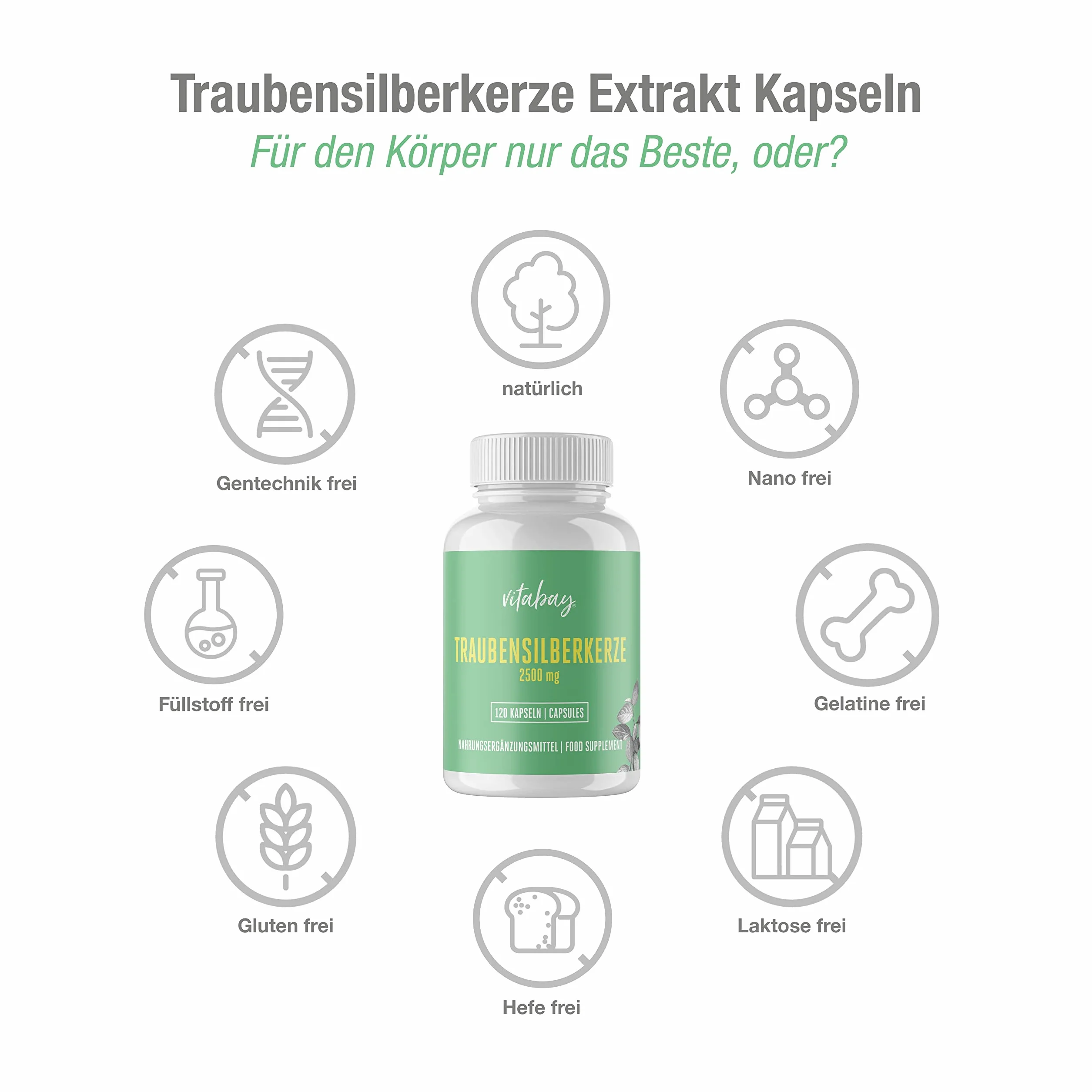 Vitabay Cimicifuga Racemosa 2.500 mg 120 capsule vegane estratto concentrato 5:1 rizoma