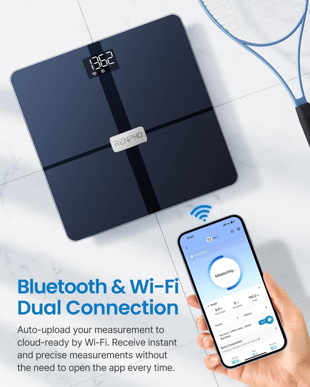 RENPHO Elis Aspire Bilancia Pesapersone Wi-Fi Bluetooth, 13 Misurazioni Composizione Corporea