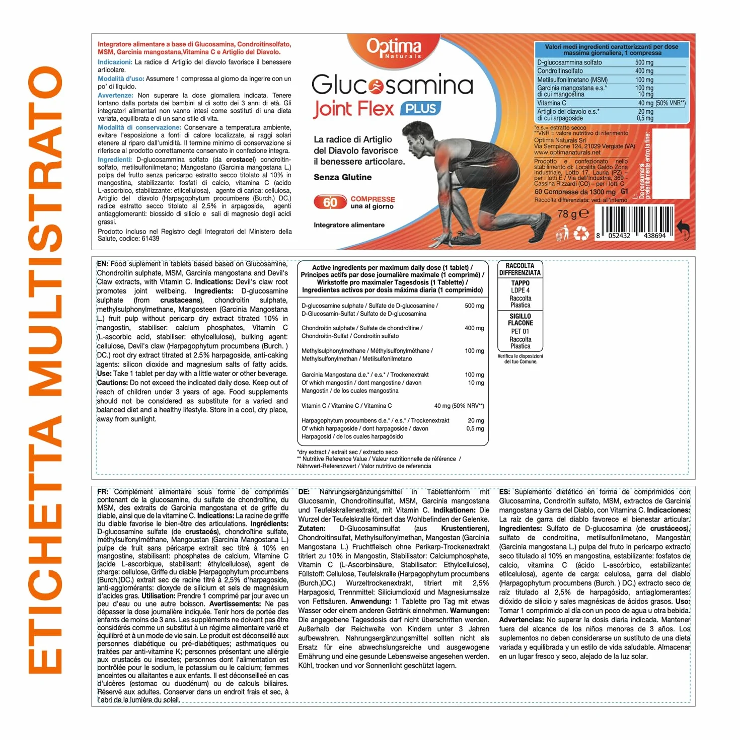 Plus, 60 compresse con Glucosamina, Condroitina, Artiglio del Diavolo e MSM, per il benessere delle articolazioni