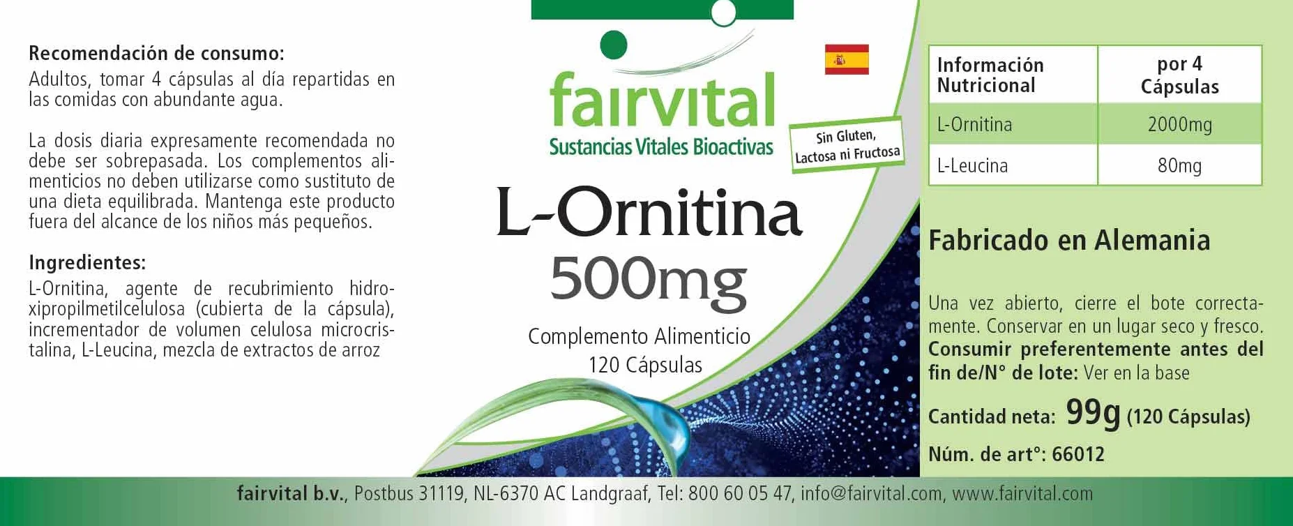 Fairvital L-ornitina 500 mg, 120 kapsułek, wysoka dawka, wegańskie