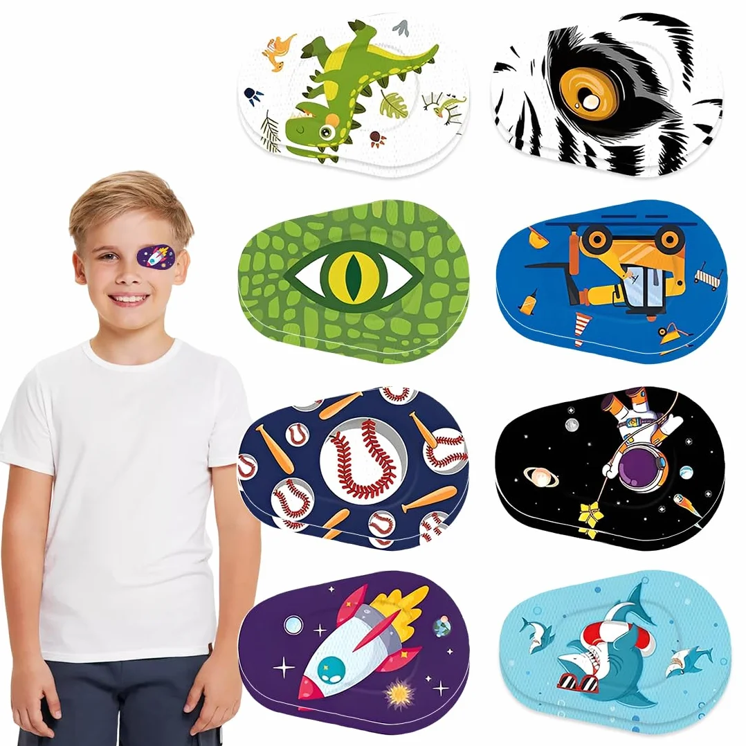 Bende Oculari per Bambini 24 Pezzi Benda Occhio Pigro Adesiva in Cotone Blocca Luce 8 Stili