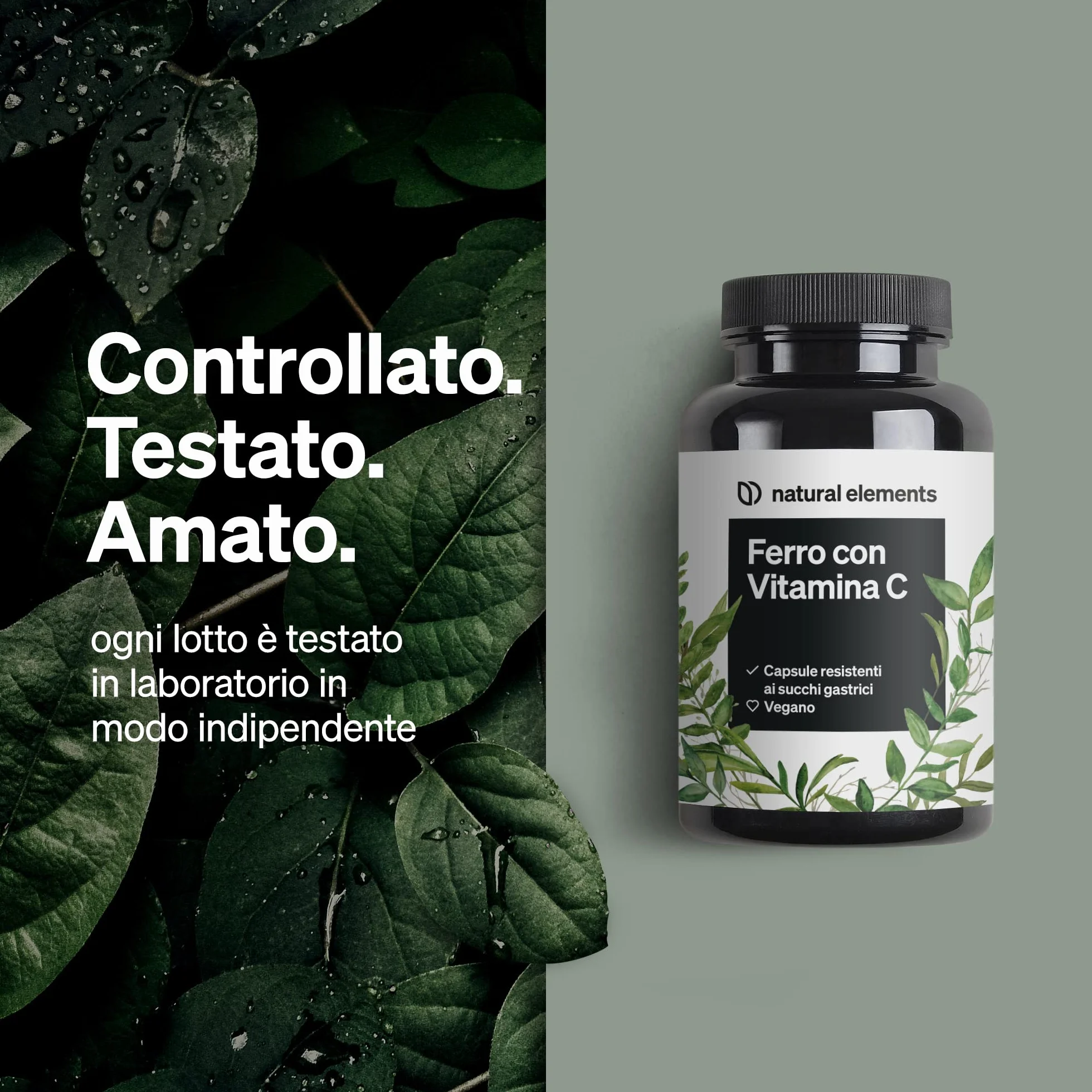 Integratore Ferro 20 mg (da bisglicinato ferroso) per capsula – con 42 mg di vitamina C naturale – vegano, insapore – 180 capsule – materia prima pregiata: FerrochelTM (chelato di ferro)