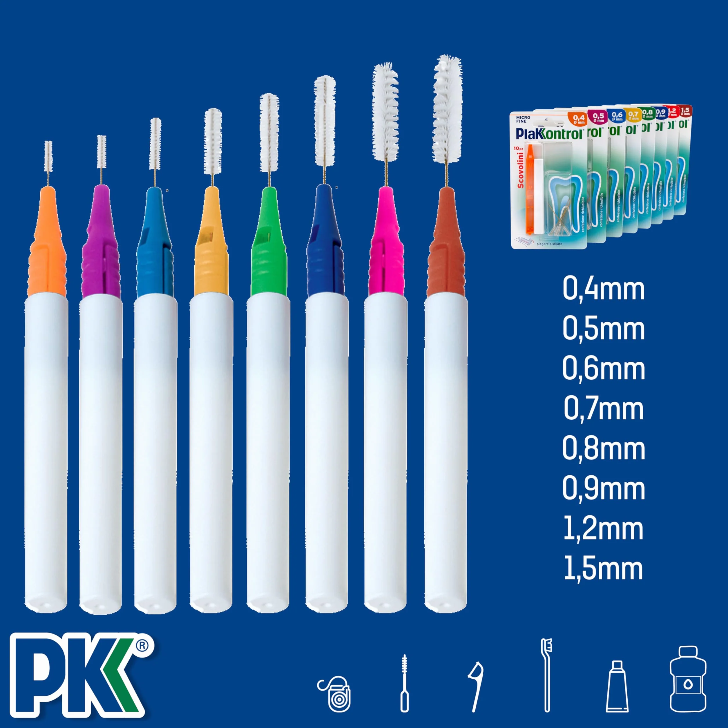 Plakkontrol® scovolini per l'igiene dentale con manico intercambiabile 0,9 mm conf. 10 pz