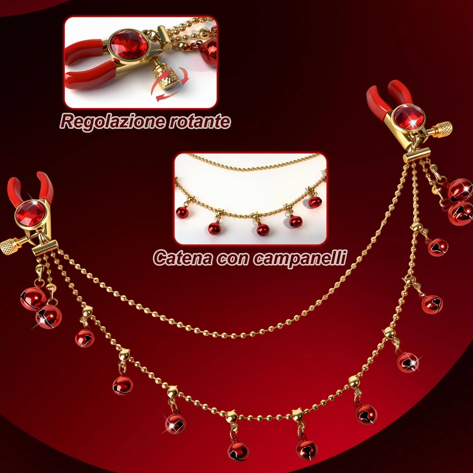 Morsetti per Capezzoli con Catena Pinze Capezzoli Regolabili Clip per Capezzolis Clip Pinza per Clitoride Giocattoli Capezzolis Stimolatori del Seno Femminile Massaggiatori al Seno Donna, Rosso