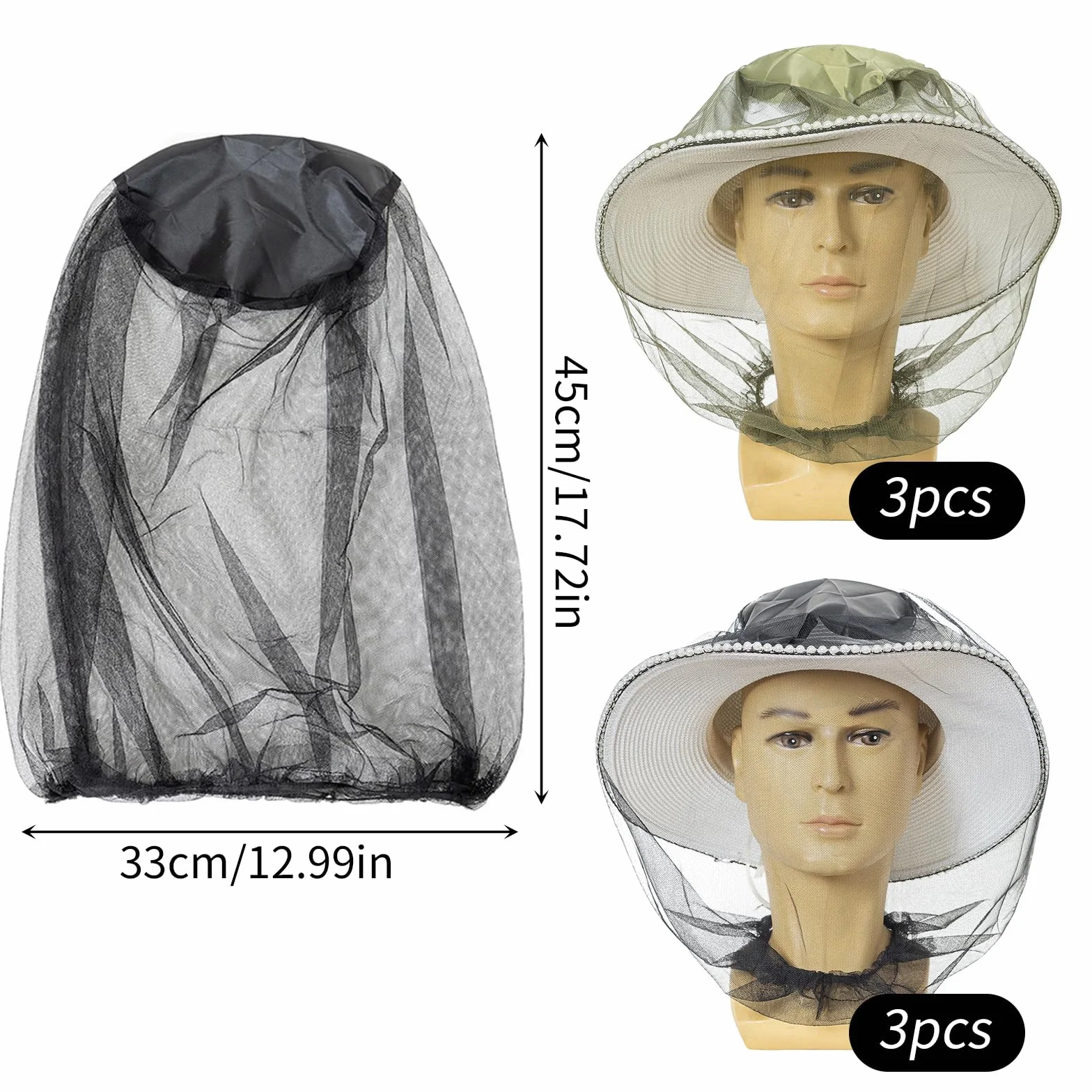 DALAETUS 6 Pezzi Zanzariera Cappello, Rete per Insetti a Maglia Fine, Antimalvagio per Outdoor, Pesca, Campeggio