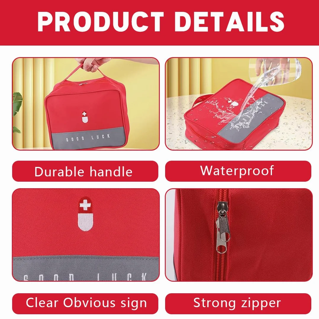 Kit Pronto Soccorso da Viaggio Portatile, 1 Pezzi, per Emergenze (Rosso) Borsa Vuota