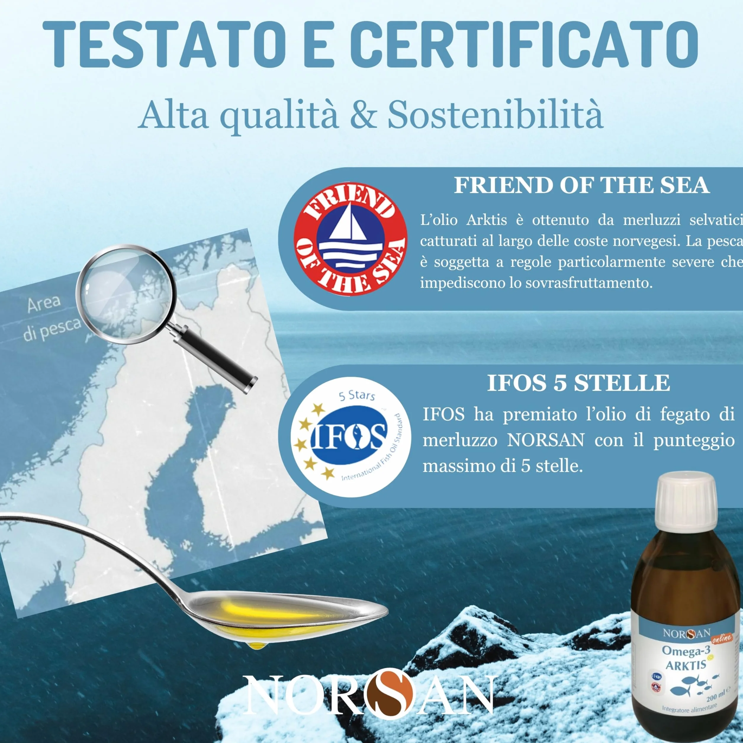 NORSAN Arktis Omega 3 2000mg Olio di fegato di merluzzo liquido 1x200 ml Integratore EPA DHA Vitamina D3