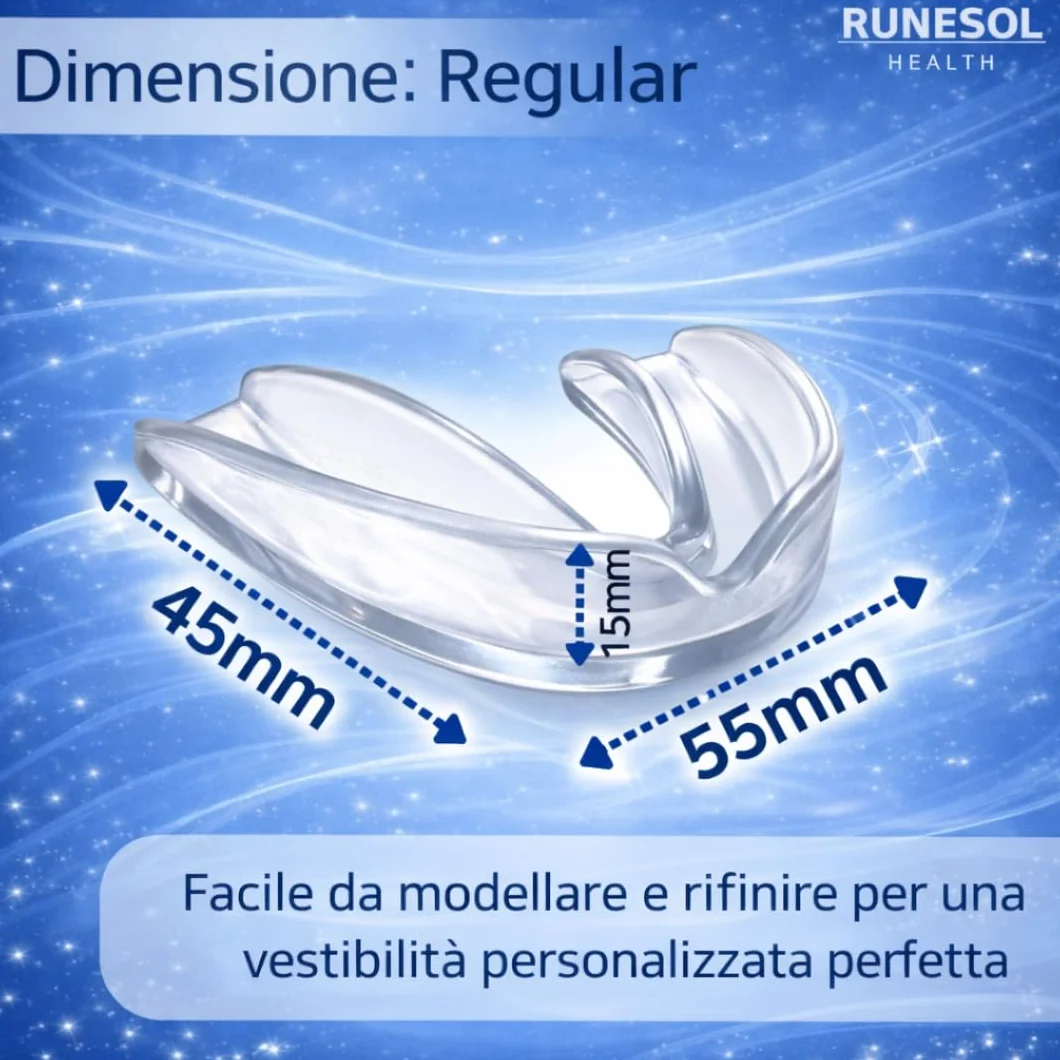 Runesol Bite Bruxismo Notturno Automodellante, 4 x Regolare, Protezione Denti
