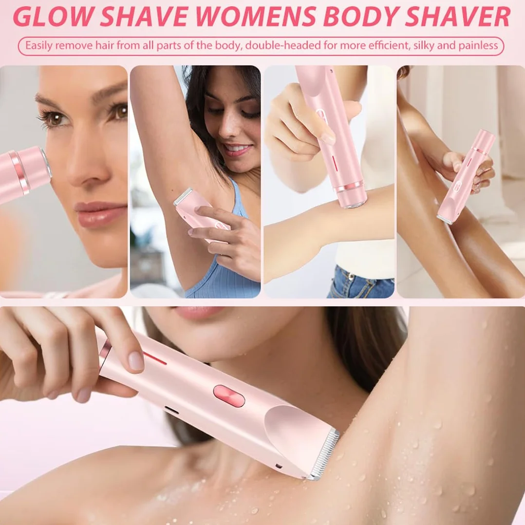 Rasoio elettrico doppio per donne, impermeabile IPX7, design multifunzionale adatto per zone intime, corpo, gambe e braccia, regalo per donne