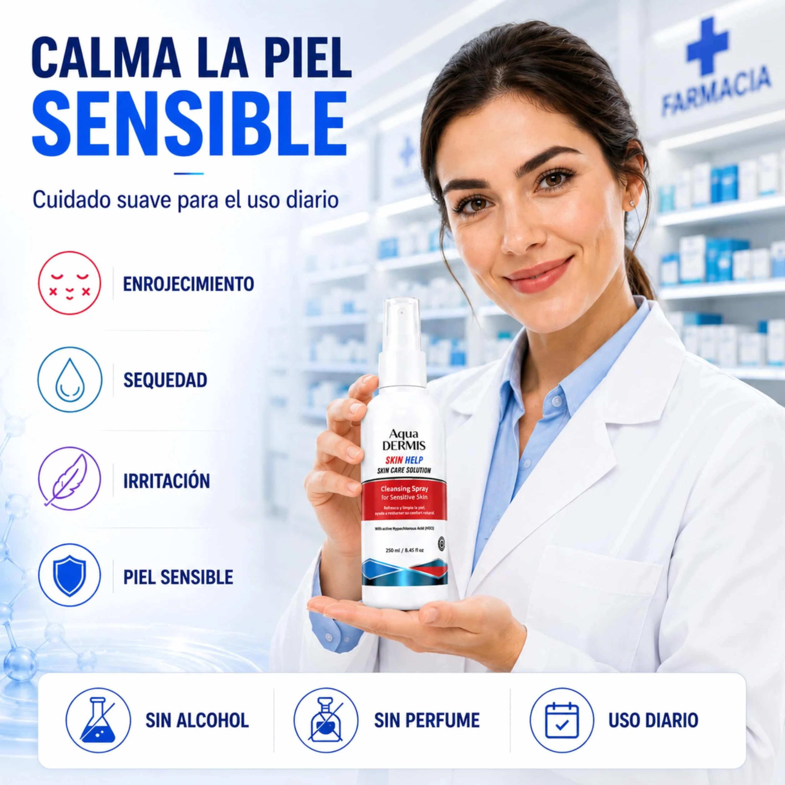 Spray per terapia delle ferite con acido ipocloroso, disinfettante naturale per ferite, ustioni, acne, eczema e tatuaggi, senza alcool, sicuro per pelli sensibili, 250 ml