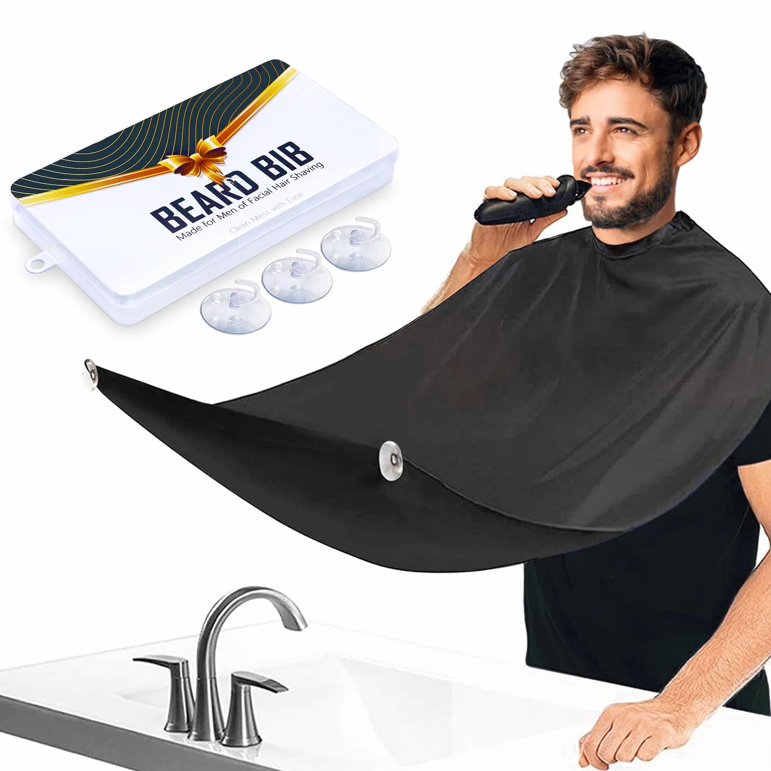 Leaflai Grembiule da Barba, Impermeabile Telo per Barba, Cattura Barba e Capelli, Antiaderente, Con 3 Ventose, Regalo per Uomini
