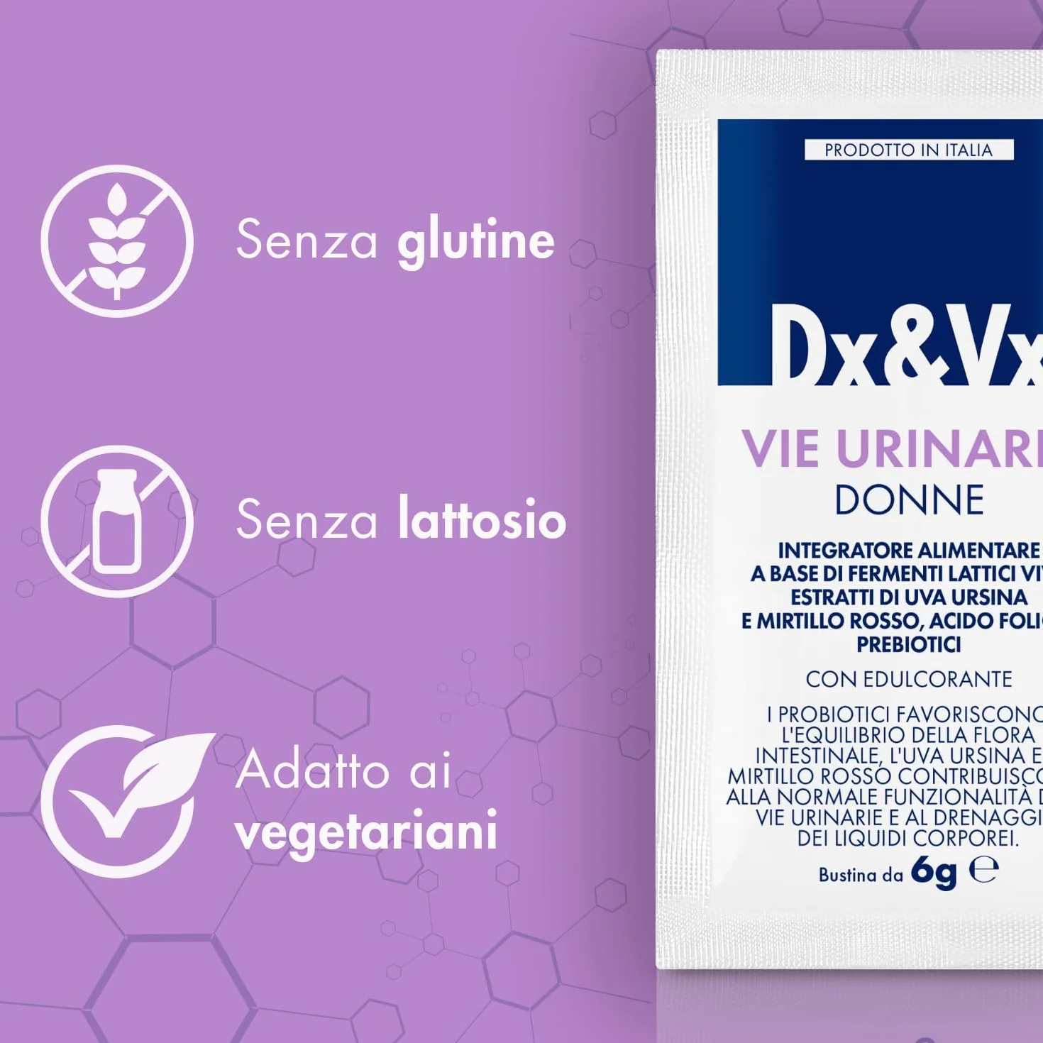 Dx&Vx Vie Urinarie Donne, Integratore per la Funzionalità delle Vie Urinarie, con Fermenti Lattici Vivi, Mirtillo Rosso, Uva Ursina e Acido Folico, Made in Italy, 28 Bustine