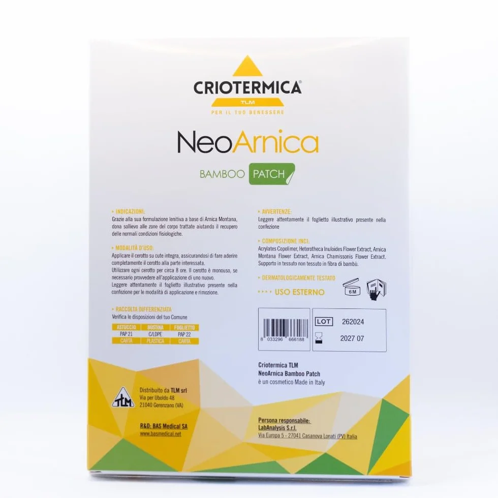 NeoArnica Bamboo Patch - Cerotto all'Arnica Montana in fibra di bambù per il sollievo e il benessere delle zone trattate