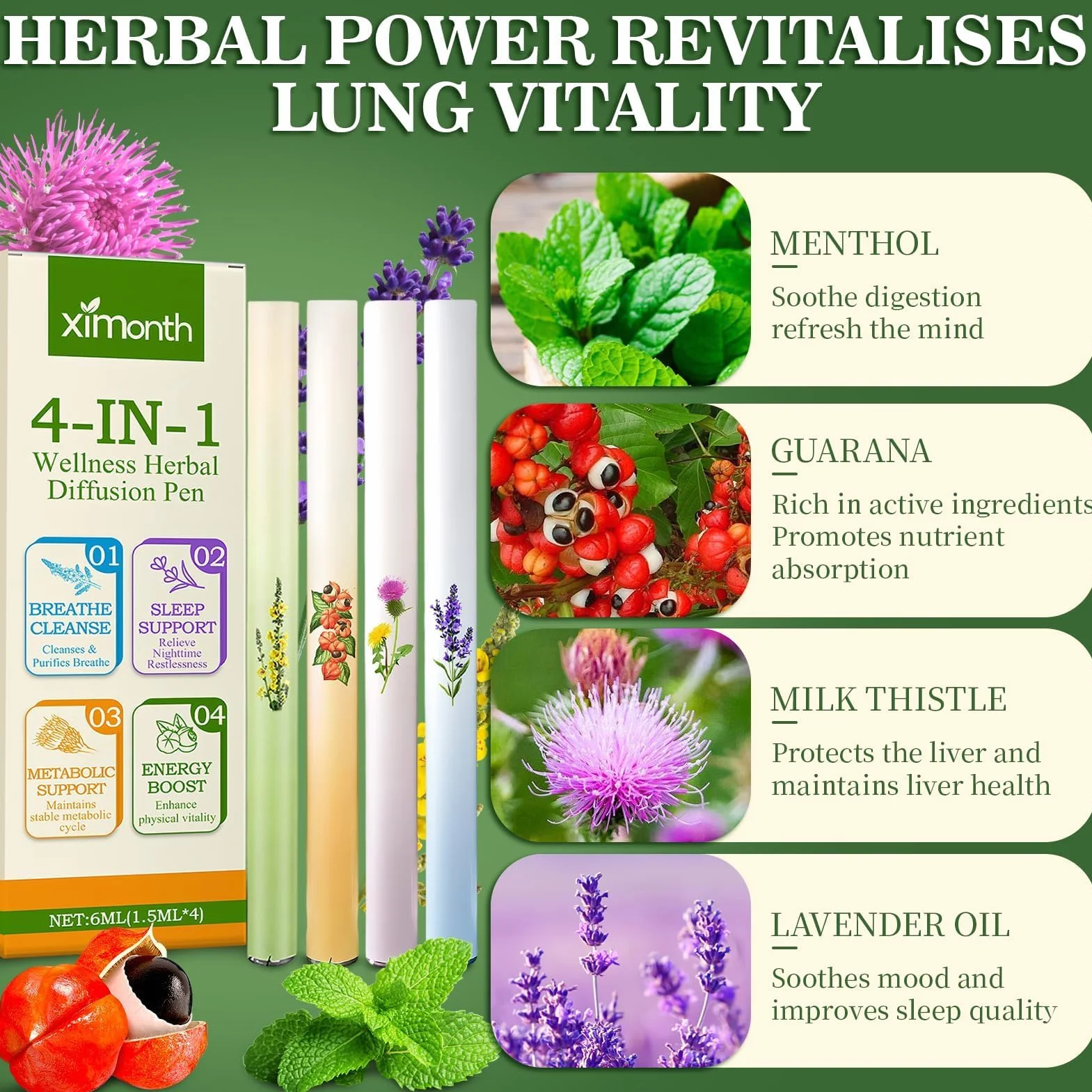 Purificatore Polmonare alle Erbe di Verbascum, Penna Diffusore Aggiornata, Inalatore Aromaterapia per Uomini Donne