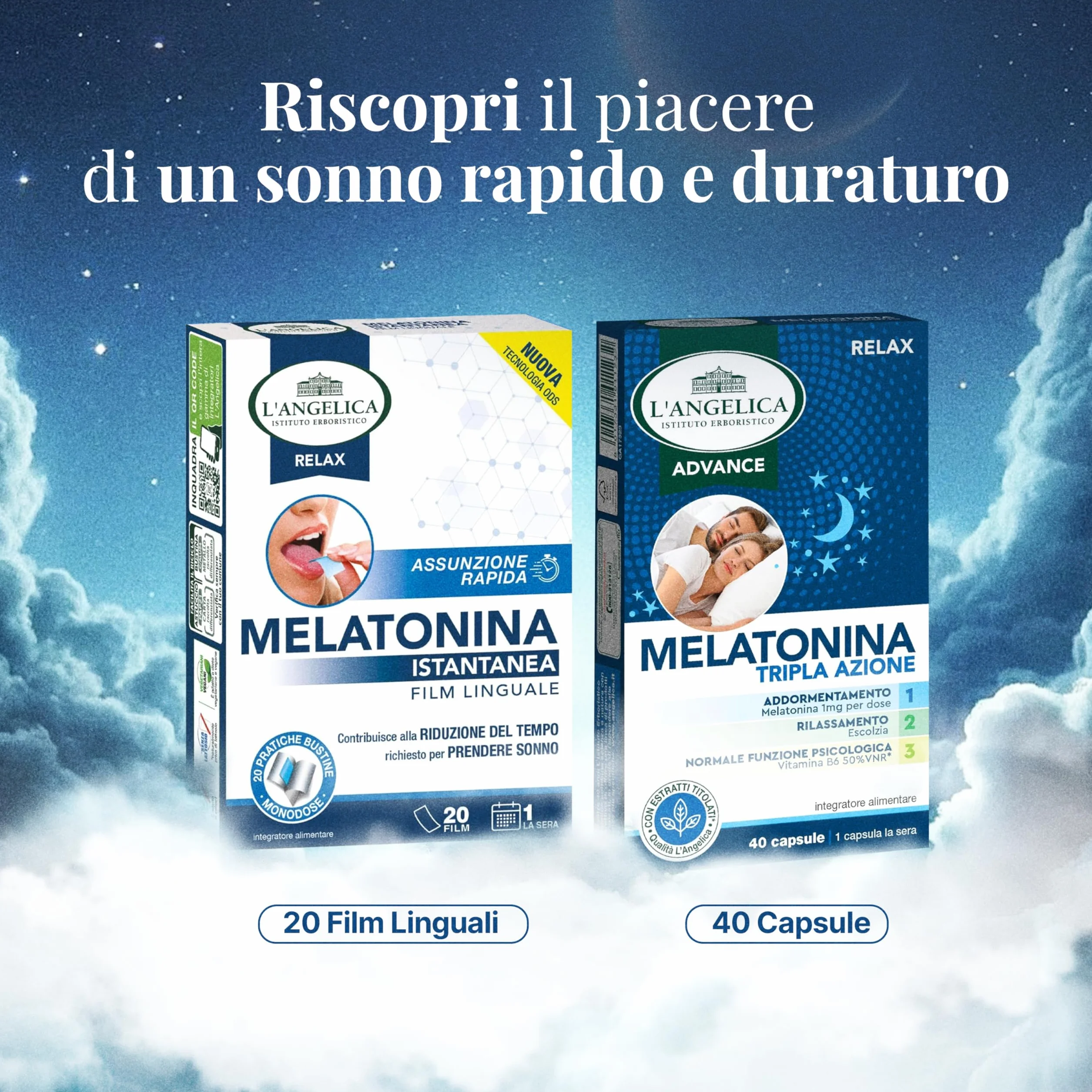 L'Angelica Melatonina Istantanea Film Linguale, Integratore Sonno Rapido, 20 Film