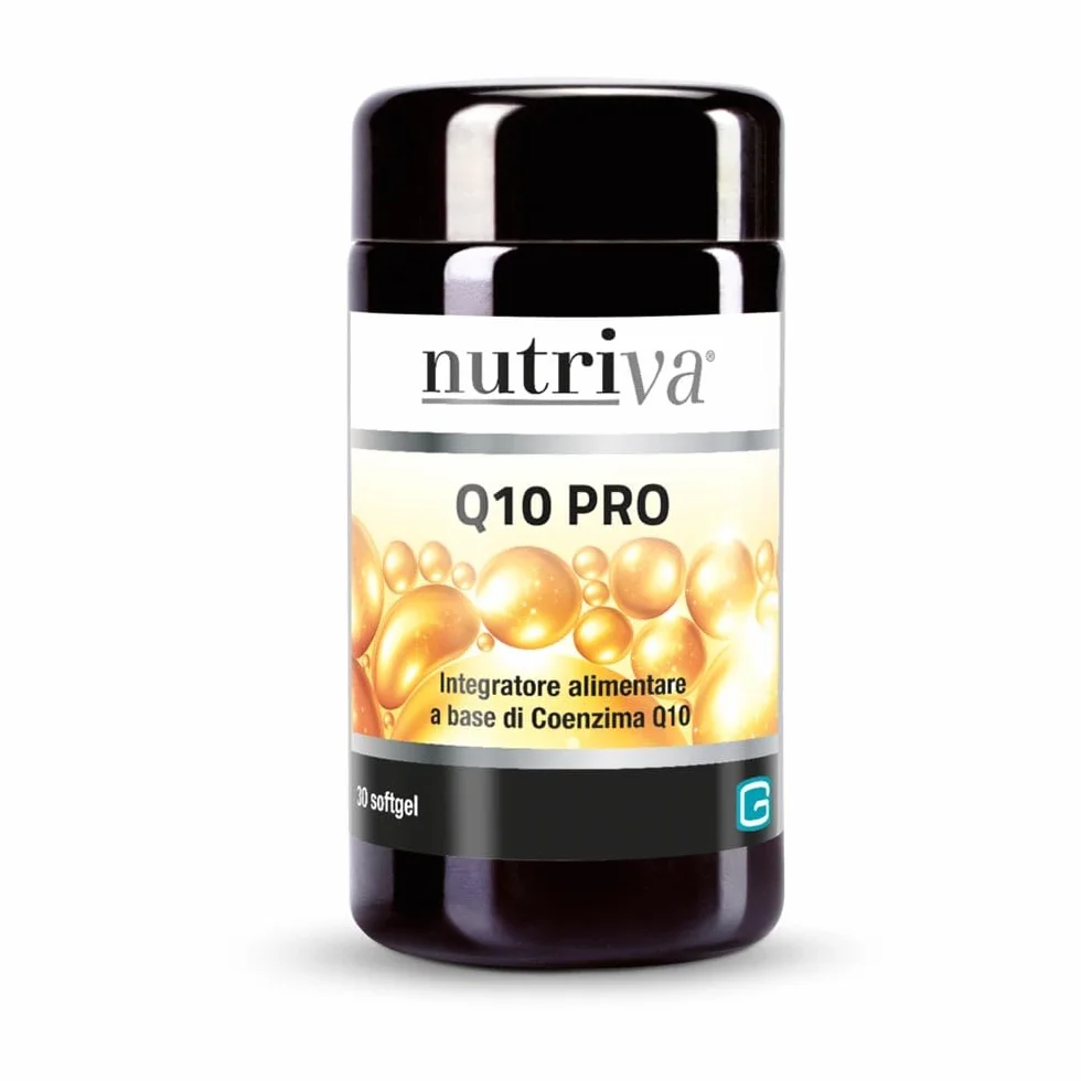 NUTRIVA Q10 Pro, Integratore Alimentare Antiossidante. Con 200 mg di Coenzima Q10 (Ubichinone), Arricchito con Vitamine E e B12, Benessere Pelle e Articolazioni, 30 Softgel, Durata 1 Mese