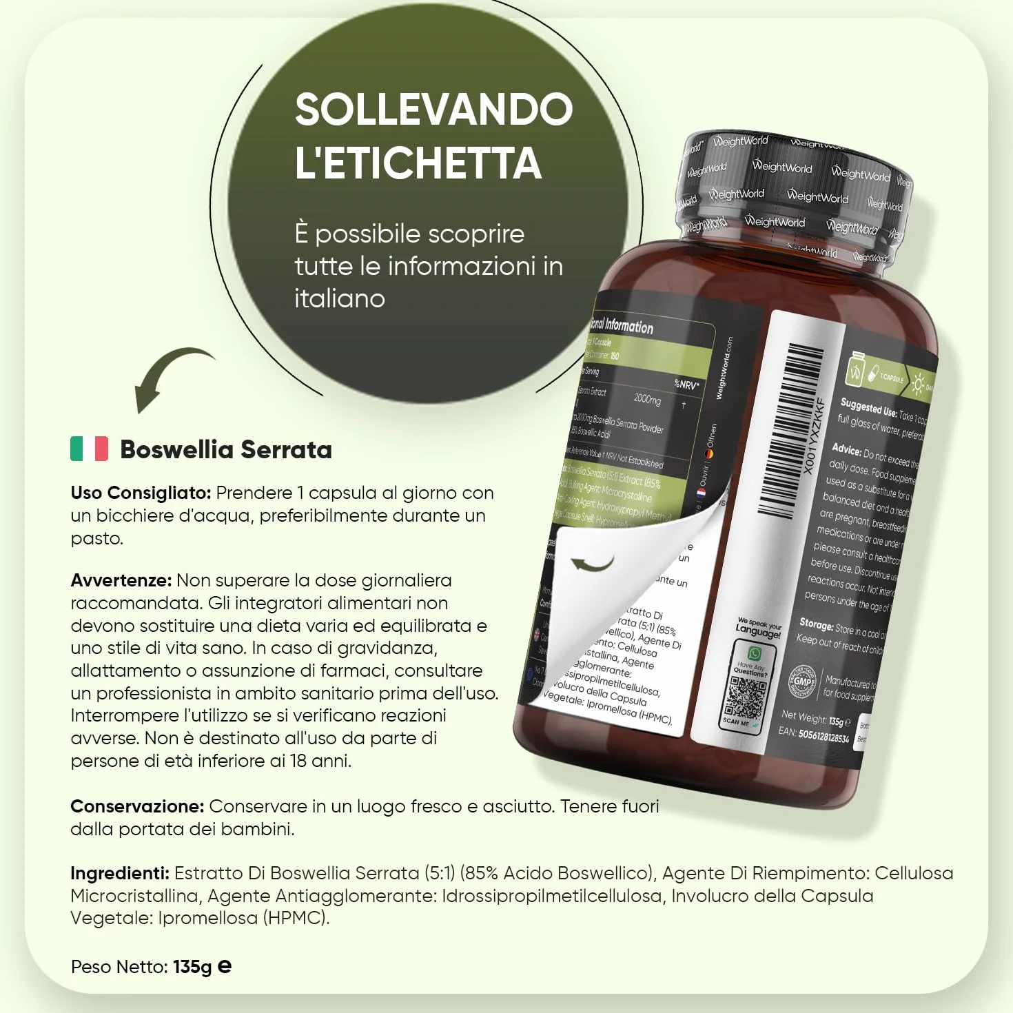 Boswellia Serrata WeightWorld, 180 Capsule Vegane (6 Mesi) da 2000mg, 85% Acidi Boswellici, Estratto 5:1, 1 Sola Capsula al Giorno, Boswellia Integratore, Senza Magnesio Stearato, Prodotto in Europa