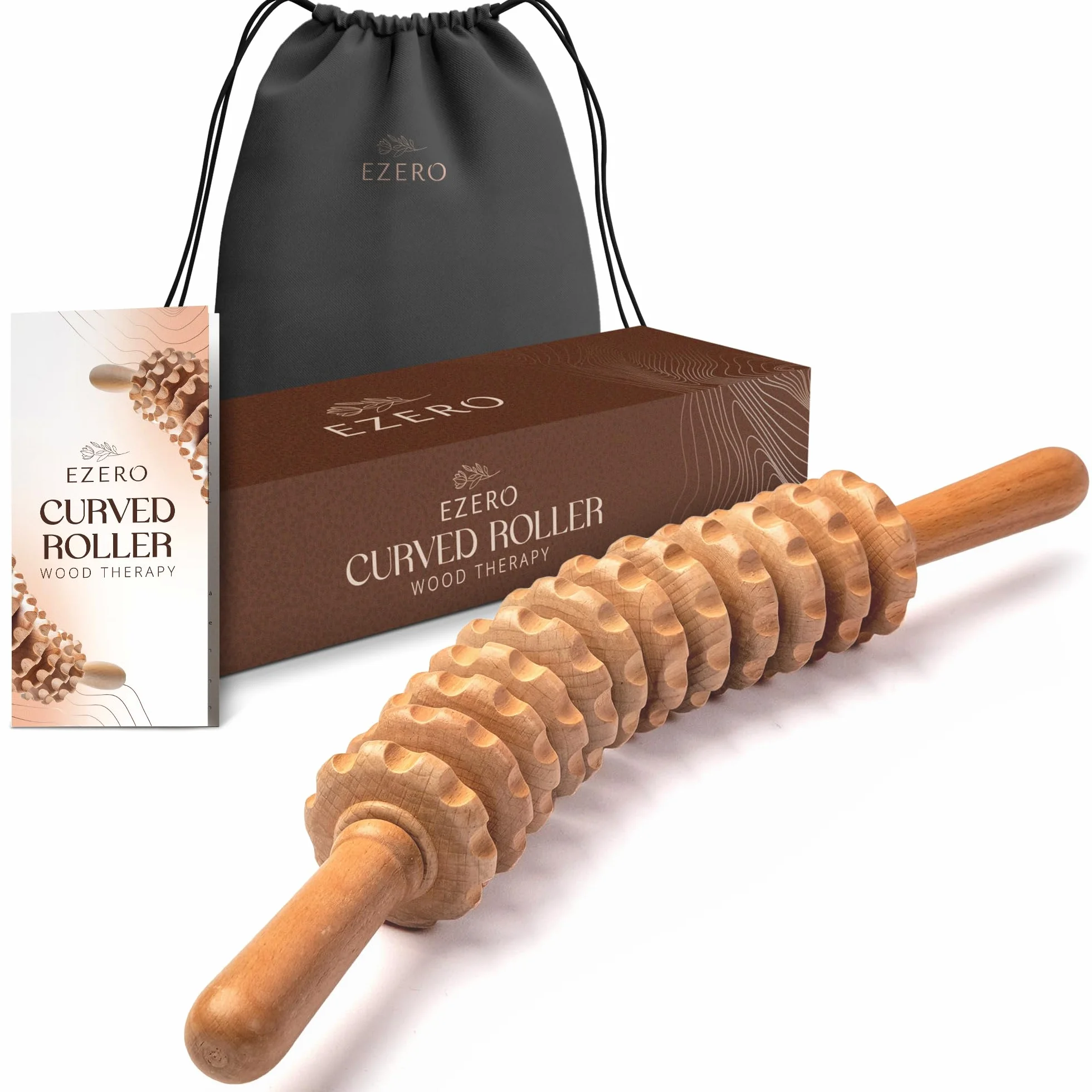 Ezero Rullo Massaggio Cellulite di Legno di Faggio per Corpo e Cosce, Tocco Morbido - Rullo Anticellulite Maderoterapia, Massaggio Anticellulite, Massaggiatore per Cellulite, Bastone Pancia