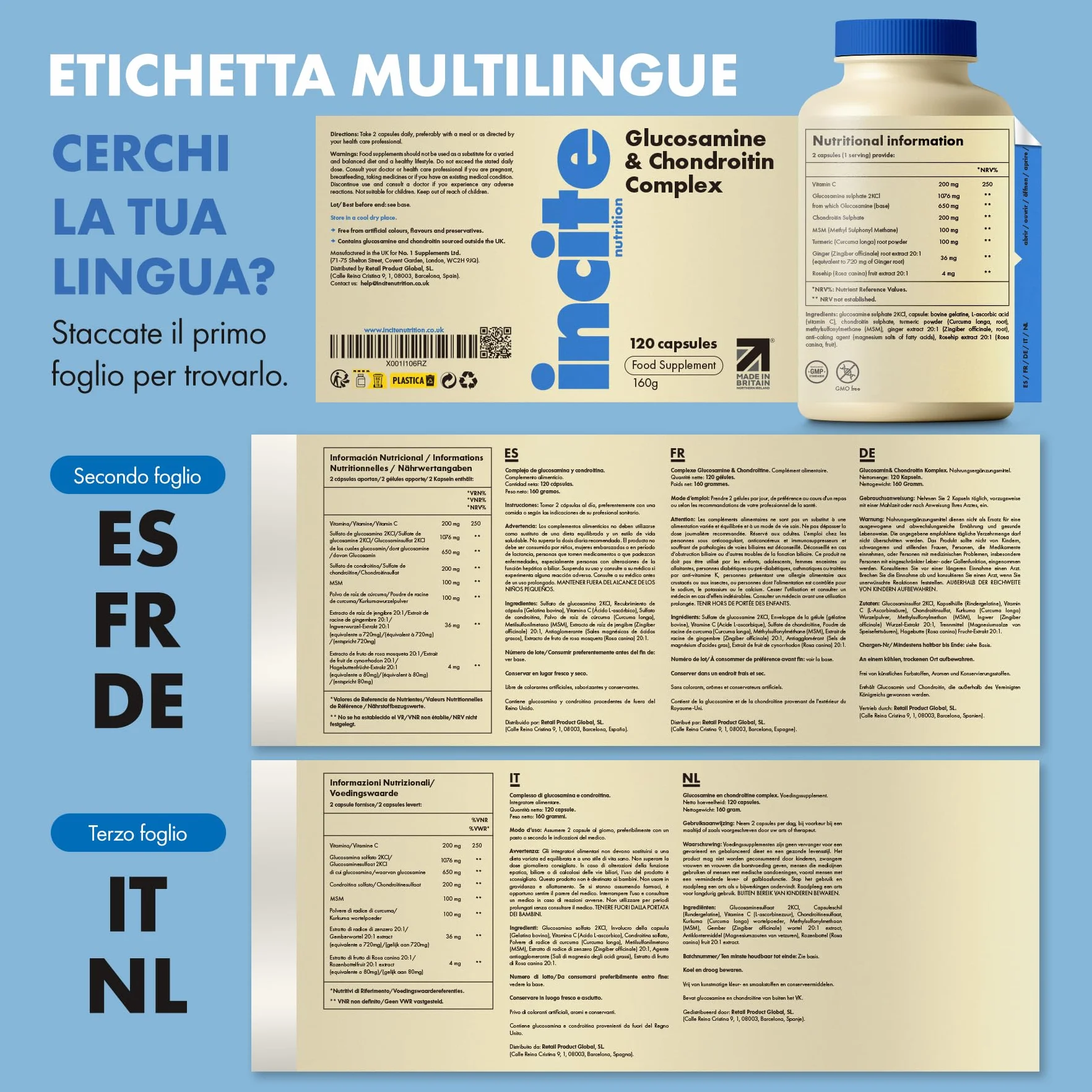 Incite Nutrition Complesso ad alta resistenza con glucosamina e condroitina con MSM, vitamina C, zenzero, rosa canina - Integratori per la cura delle articolazioni, 120 pezzi (confezione da 1)