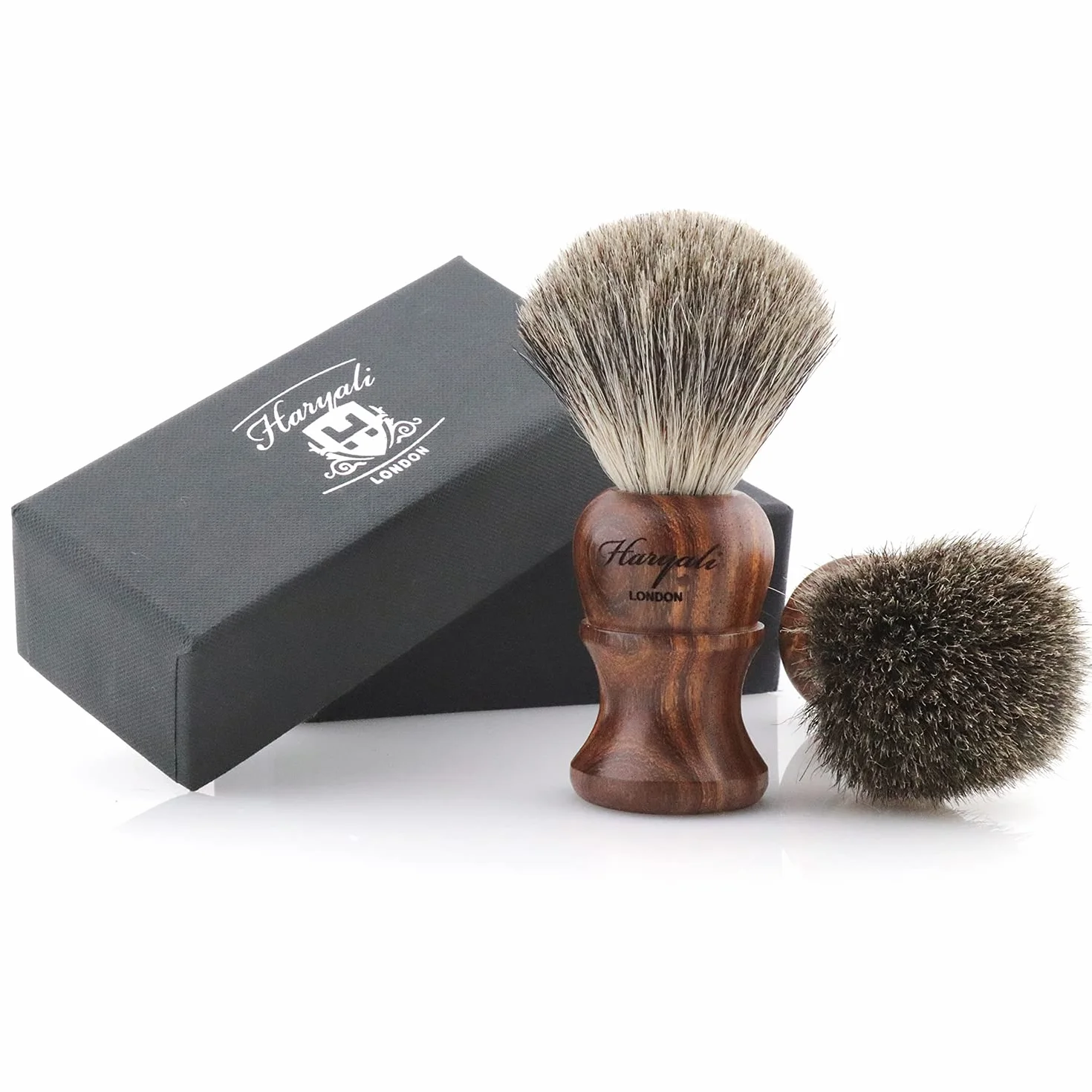 Haryali London, Pennello da barba in puro legno di tasso per uomo - Pennello da barba tradizionale per una schiuma ricca, accessorio da barba per uomo ideale per pelli sensibili