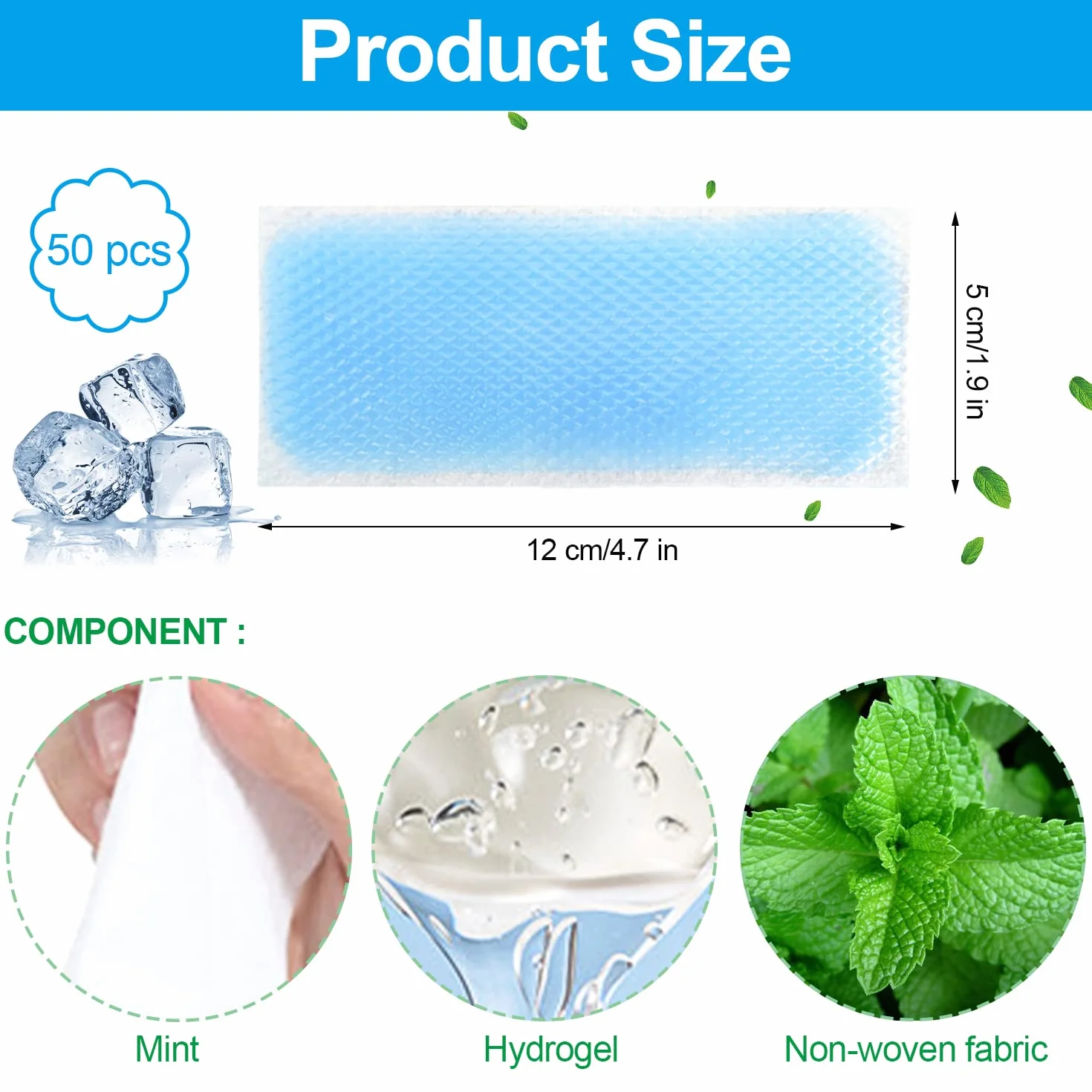 50 Pezzi Ghiaccio Gel Cerotti Refrigeranti per Febbre, Sollievo Febbre e Stanchezza