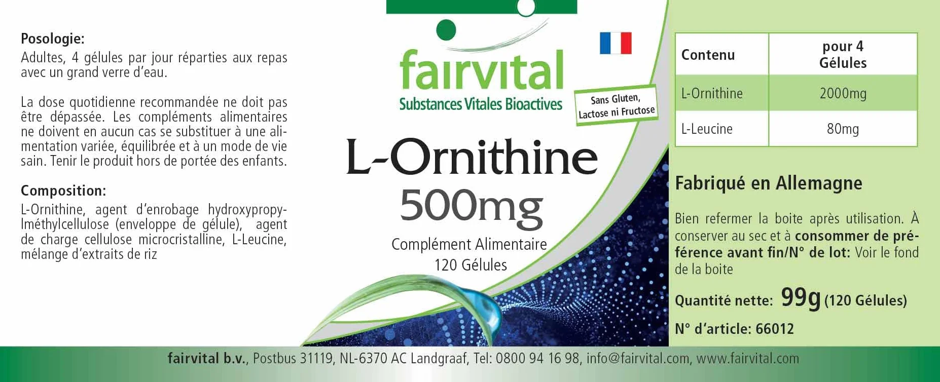 Fairvital L-ornitina 500 mg, 120 kapsułek, wysoka dawka, wegańskie