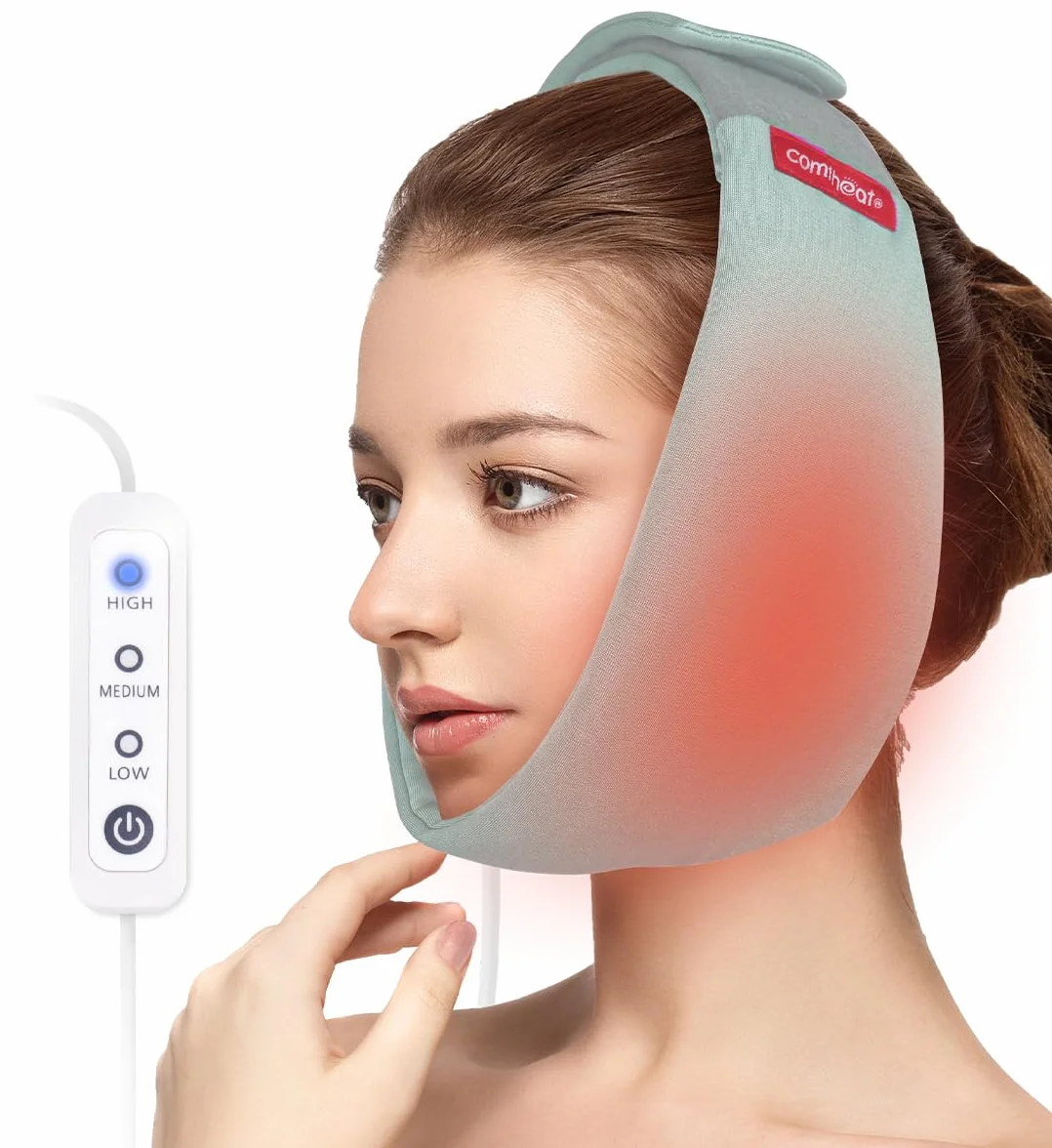 Cuscinetto riscaldante per il viso per alleviare il dolore TMJ, fascia riscaldata USB per mascelle, recupero dei denti del giudizio, 3 impostazioni di calore regolabili, riduce i sintomi