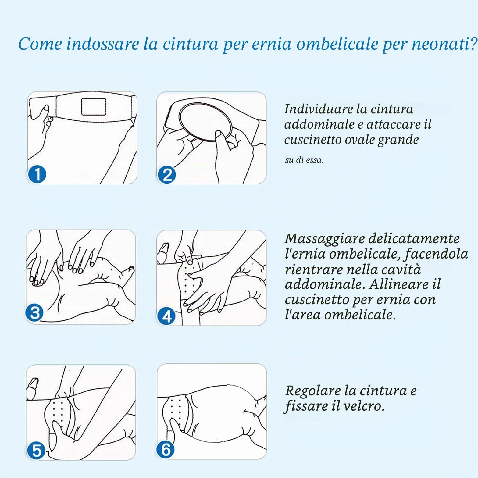 Fascia per ernia ombelicale nei neonati, supporto addominale per ombelico dei neonati, fascia regolabile blu Blu