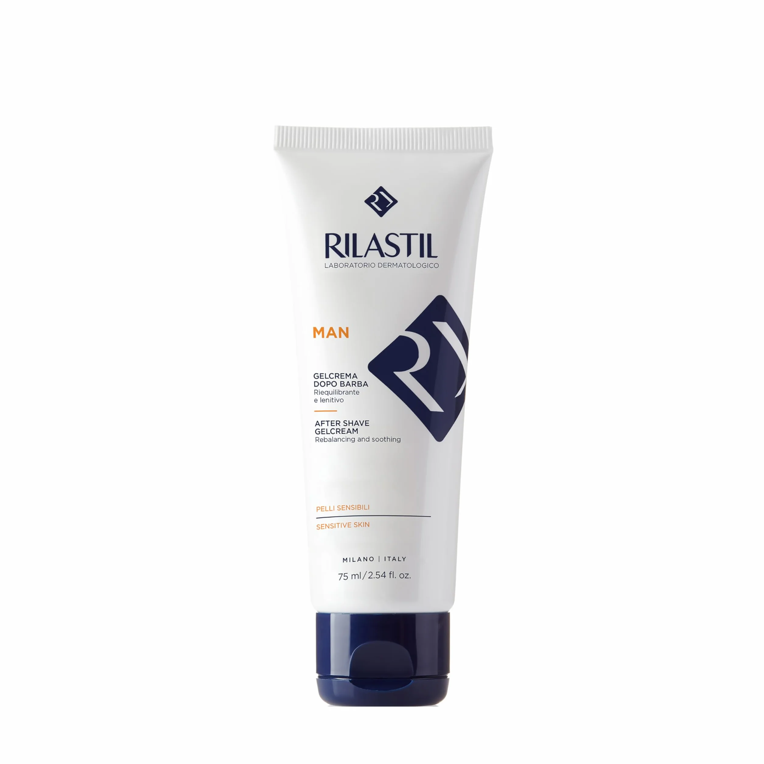 Rilastil Man Gel Crema Dopobarba, Trattamento Idratante e Riequilibrante, Pelli Sensibili, Normali e Miste, Riequilibrante e Lenitivo, con Acido Ialuronico, Confezione da 75ml