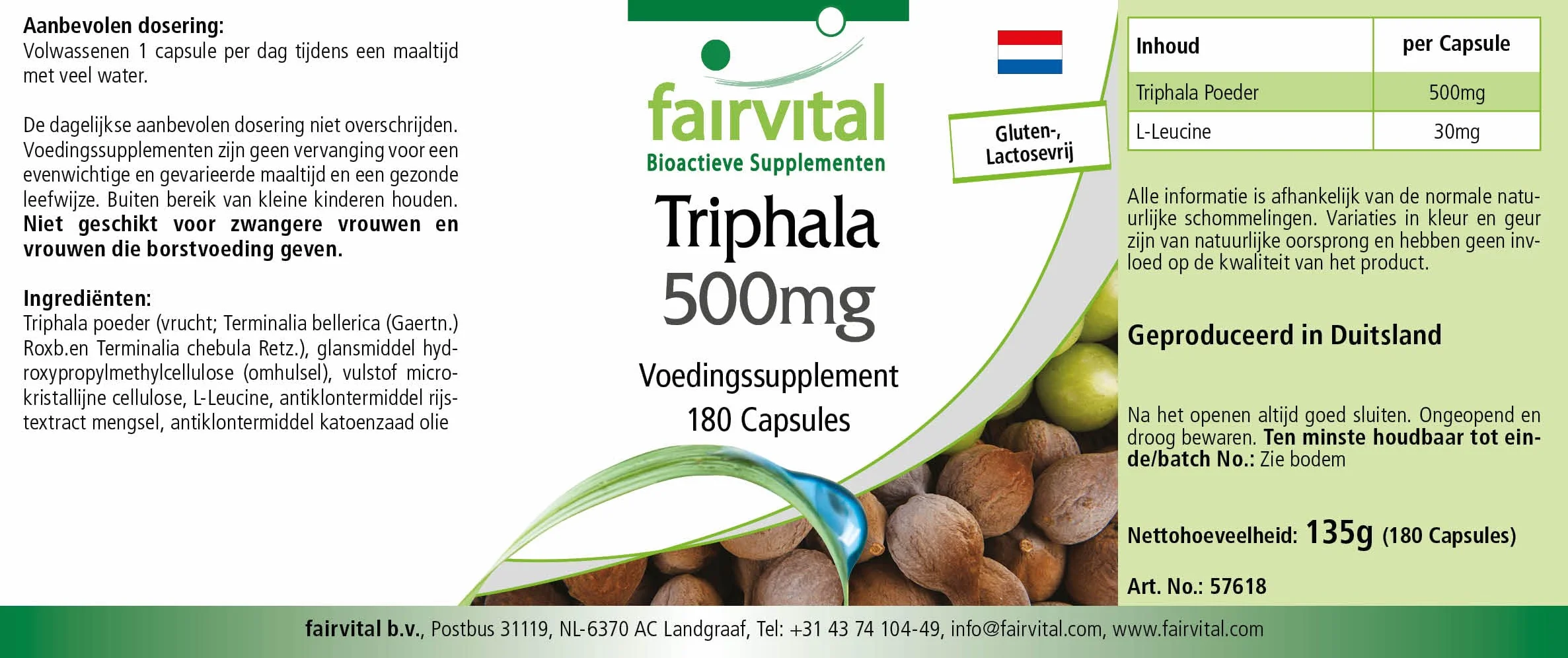 fairvital Triphala 500 mg, 180 capsule vegane, tripla frutta ayurvedica, Amalaki, Haritaki, Bibhitaki, qualità testata e ad alto dosaggio, Made in Germany