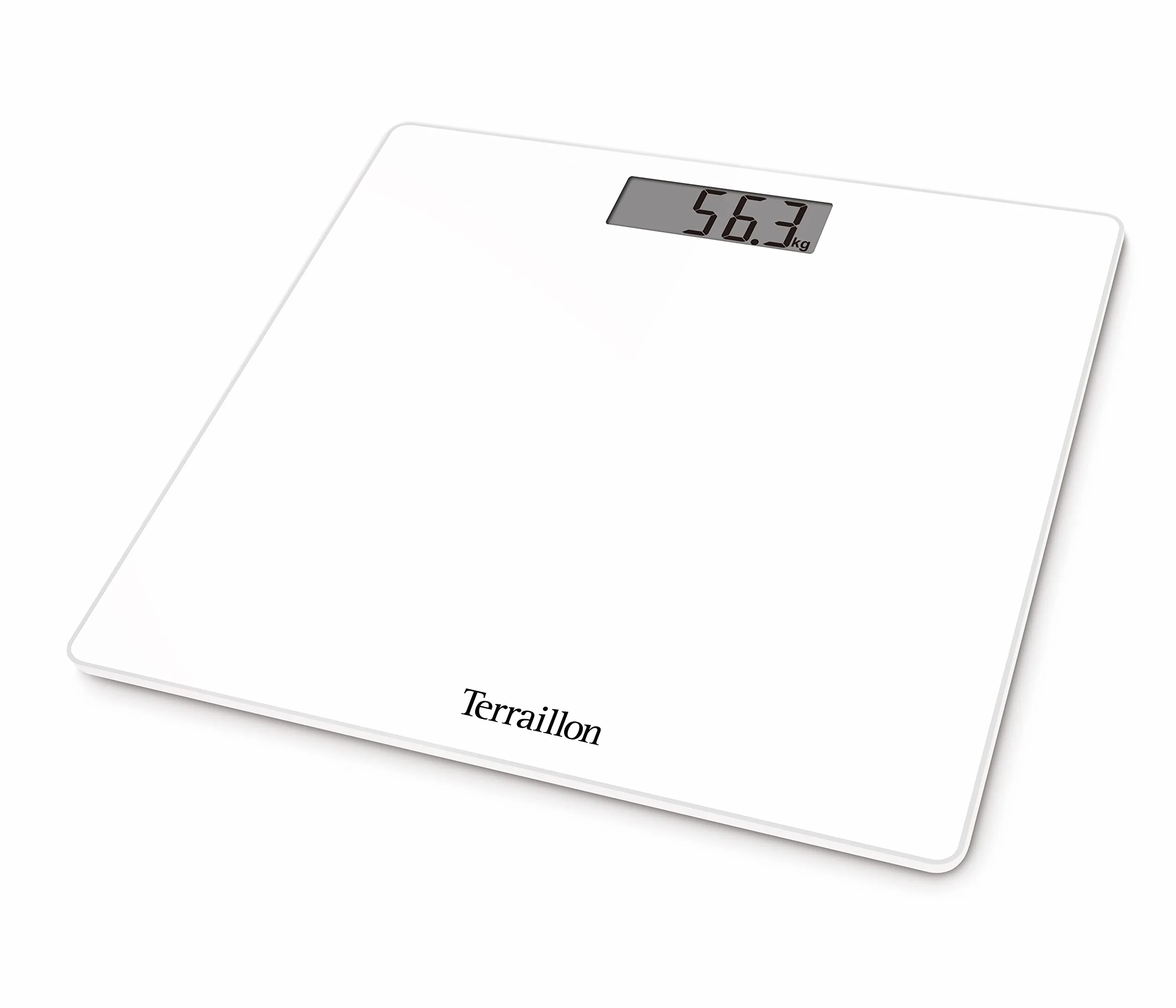 TERRAILLON - Bilancia Pesapersone Digitale TSQUARE BIANCO- Compatto e ultra piatto 26 cm x 26 cm - Vassoio vetro-ampio schermo LCD-capacità 180 kg - Graduazione 100 g - Bianco