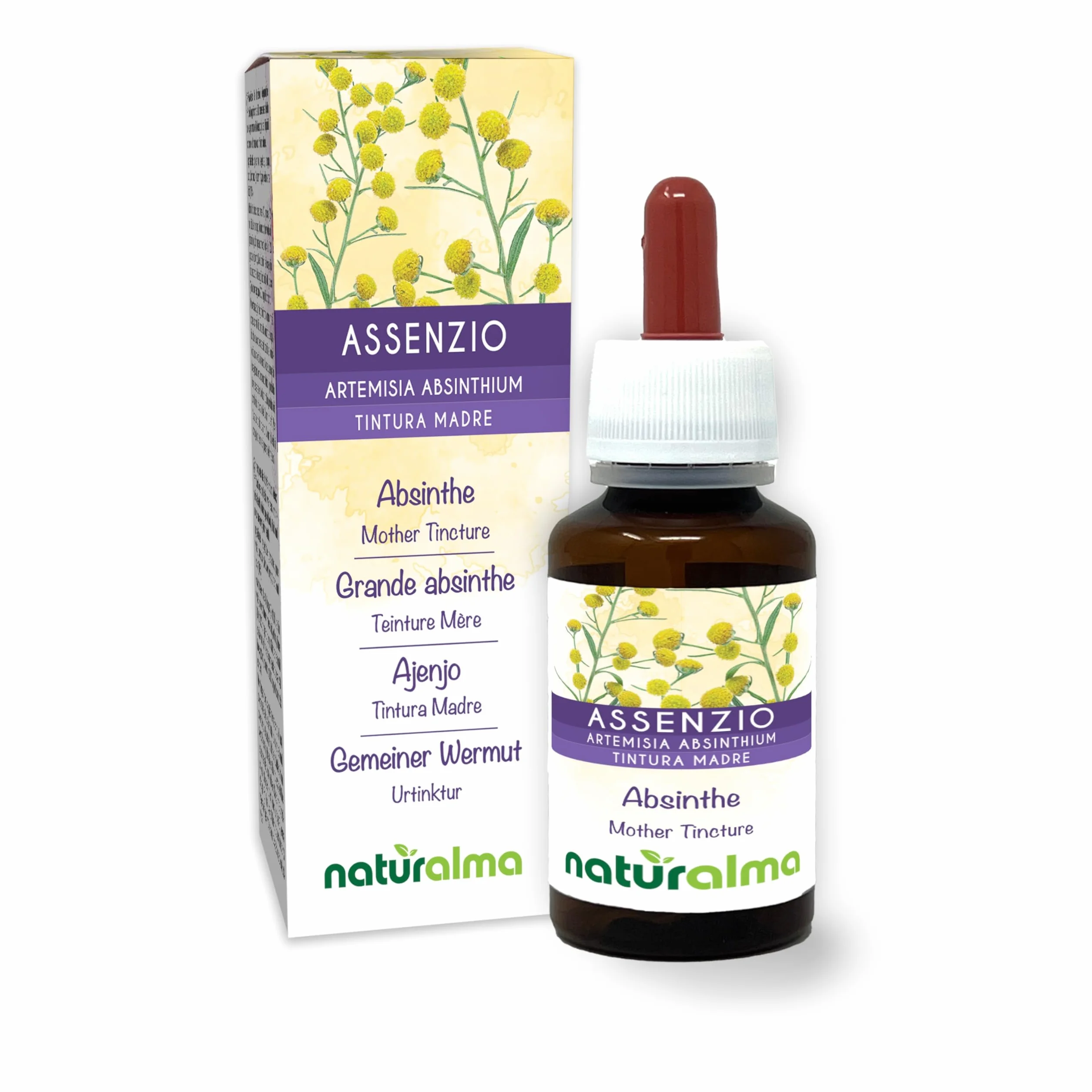 Assenzio maggiore (Artemisia absinthium) erba con fiori Tintura Madre analcoolica Naturalma - Estratto liquido gocce 60 ml - Integratore alimentare - Vegano