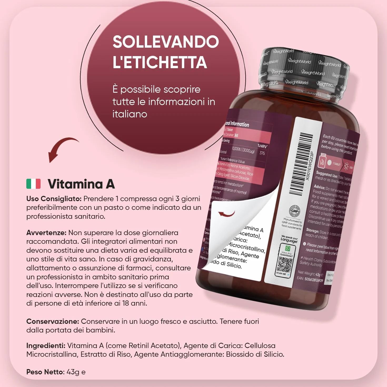 Vitamina A, 365 Compresse Vegane (per 1+ Anno), Vit A come Retinil Acetato, La Vitamina A Contribuisce al Mantenimento di una Vista Normale (EFSA), Senza Magnesio Stearato, Prodotto nel Regno Unito