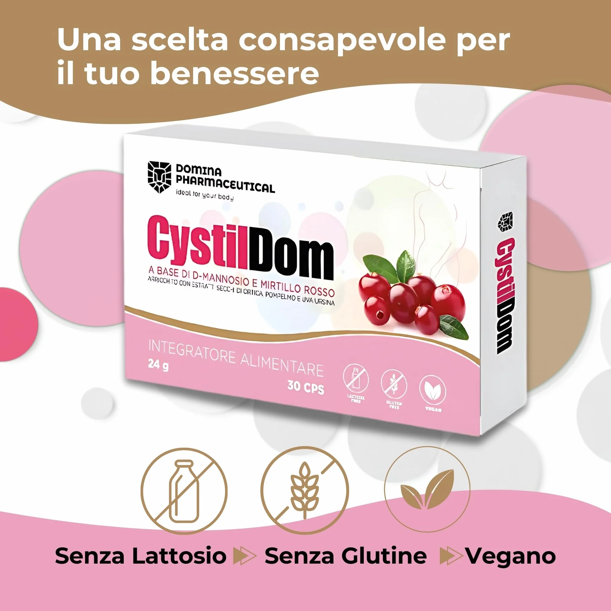 D Mannosio [PURO - VEGANO] Mannosio - con Mirtillo | Tripla Azione - Vie Urinarie - Intestino - Stress Ossidativo | Cistite - Candida Vaginosi | 500 mg -30 Capsule