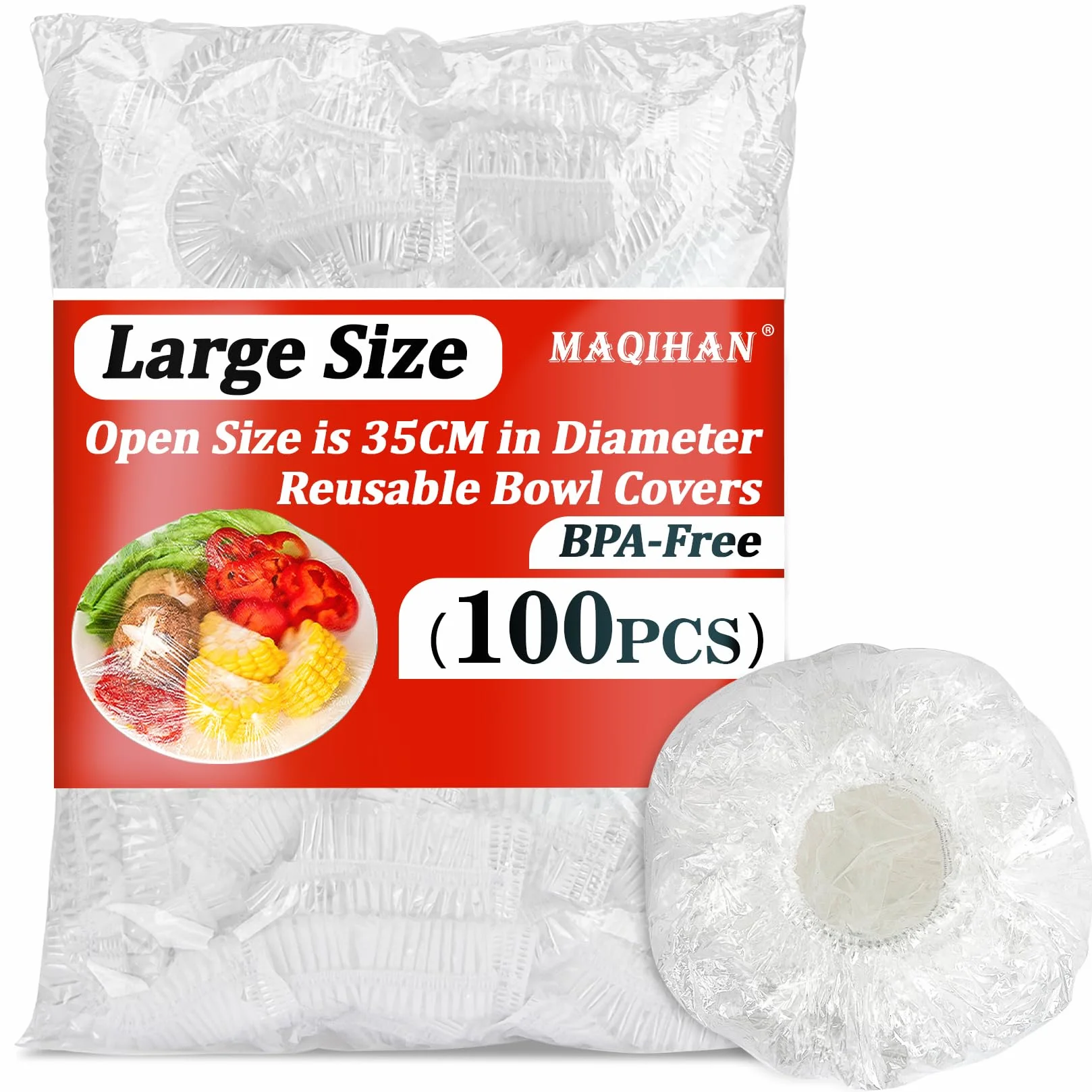 MAQIHAN 100pezzi Cuffie Copri Alimenti - Grande Pellicola per Alimenti Con Elastico Sacchetti Trasparenti Coprivivande Cuffie Coprire Cucina per Ciotola Lievitazione Pane Cuffie Capelli Doccia Monouso