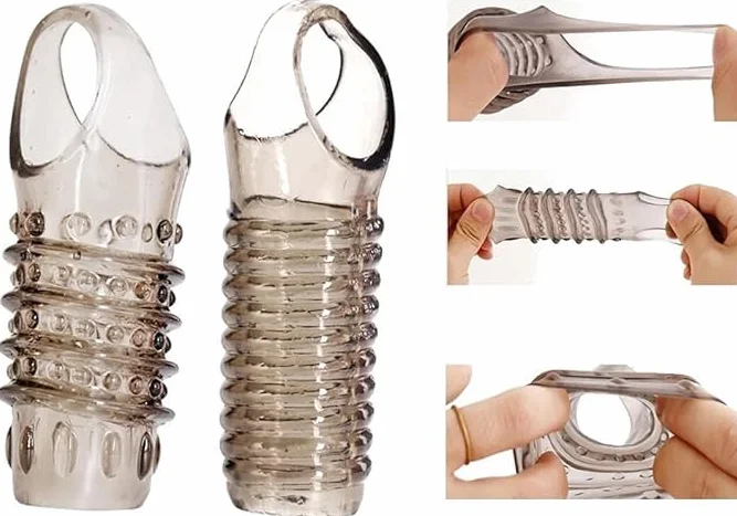 Aumento del pene da uomo – aiuto per l'erezione – manicotto massaggiante in silicone, più piacere, più a lungo – stimolazione del piacere femminile grazie al diametro ampliato