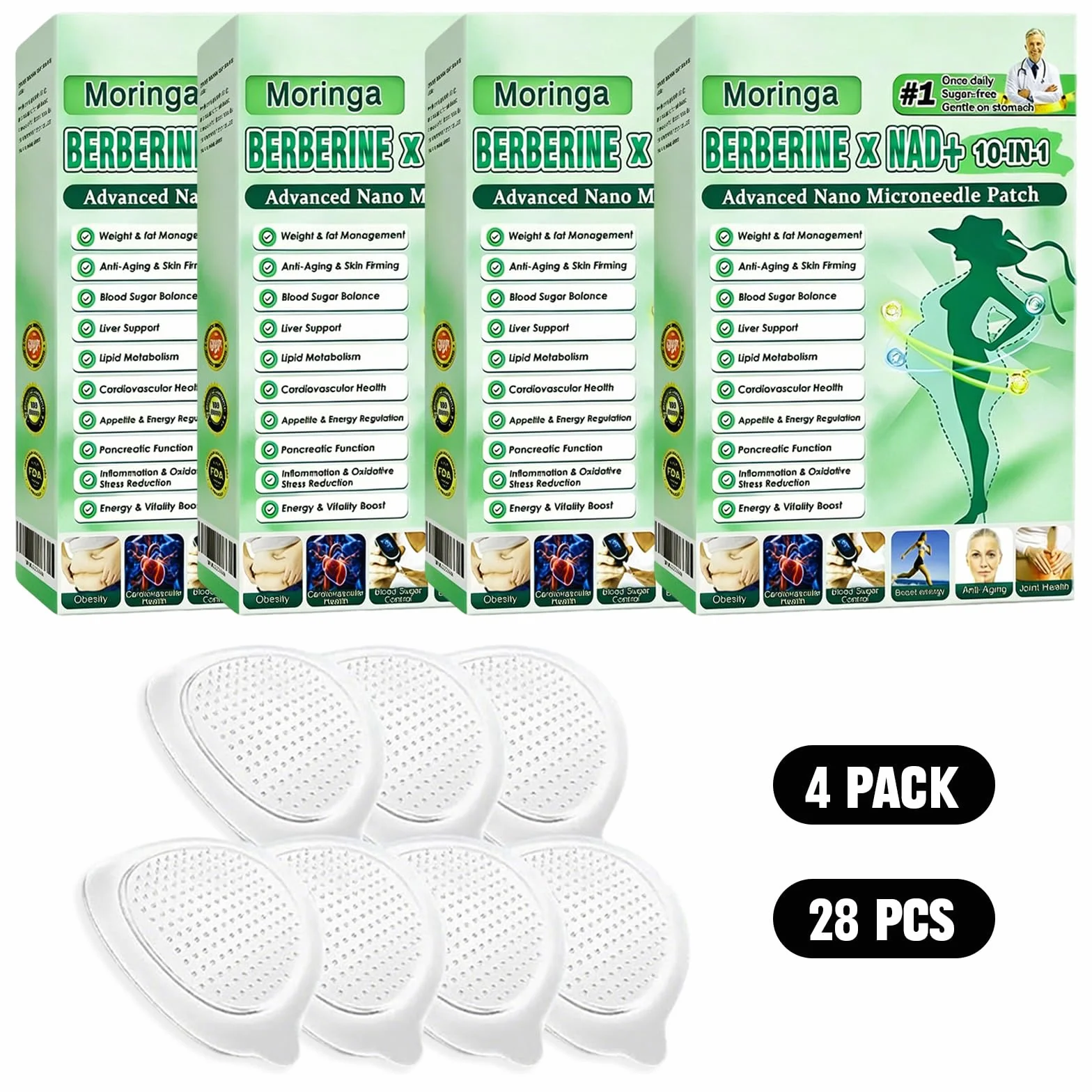 28 Pezzi 10-in-1 Cerotti Dimagranti Patch Moringa Berberina Cerotto Dimagrante Potente Cerotti Zero Pancia