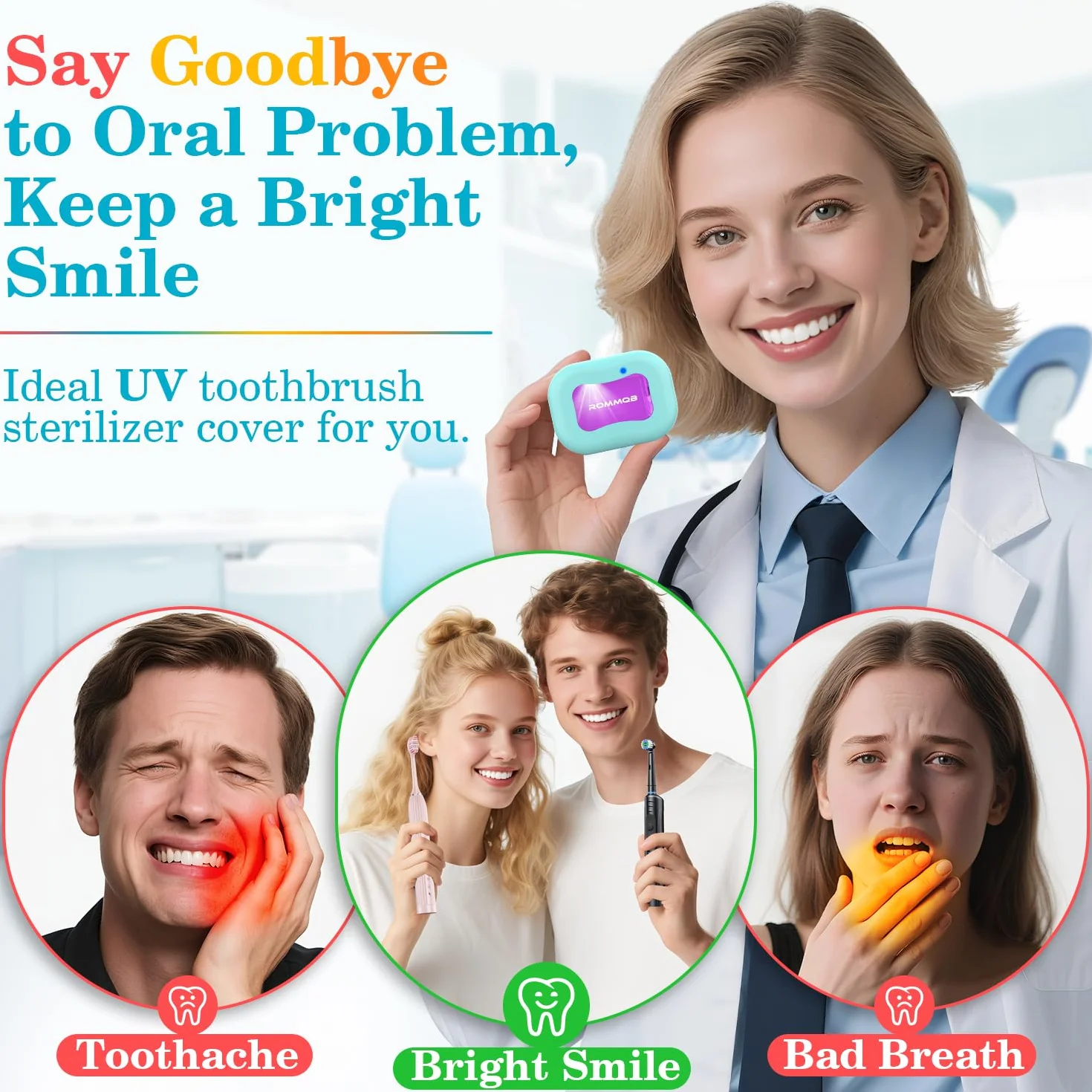 Sterilizzatore Spazzolini da Denti, ROMMQB Custodia Sterilizzatrice per Spazzolino da Denti, Ricaricabile Copertura per Spazzolino da Denti UV - Astuccio per Qualsiasi Spazzolino da Denti (Verde)