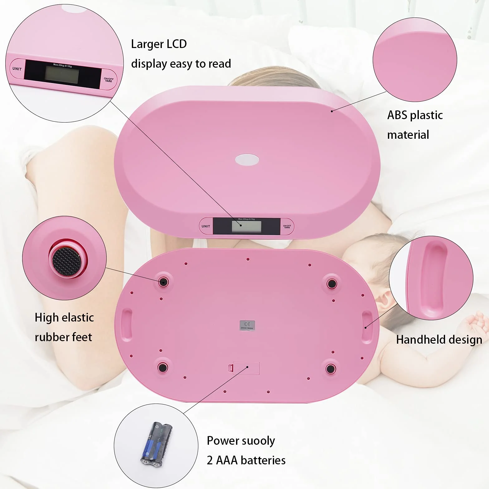 Bilancia digitale per bambini 20 kg LED spegnimento automatico tara rosa