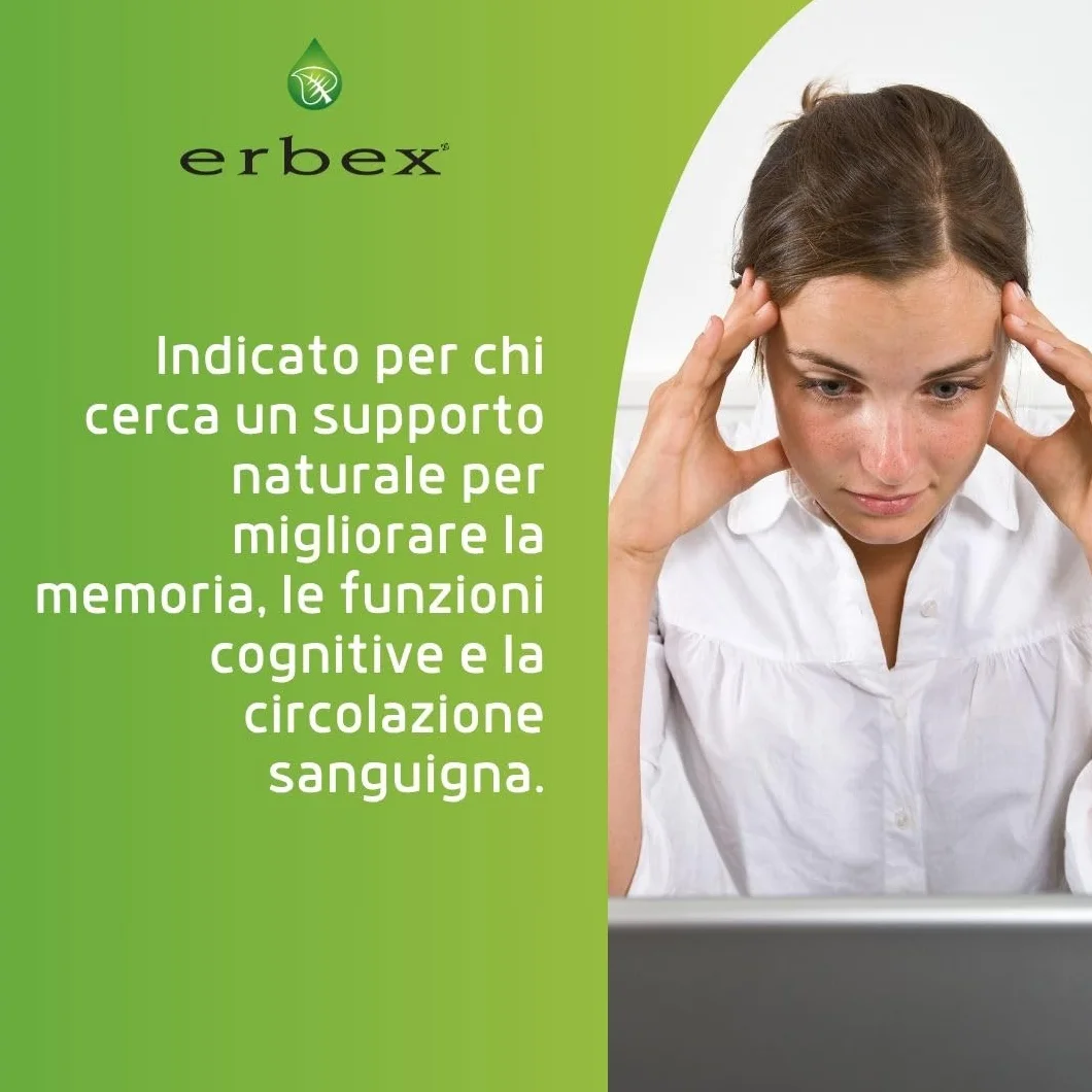 ERBEX - Integratore Ginkgo Biloba Vegano Forte per Prevenire Invecchiamento, Azione Antiossidante, Aiuto Naturale per Memoria e Funzioni Cognitive Ginkgo Biloba in Capsule