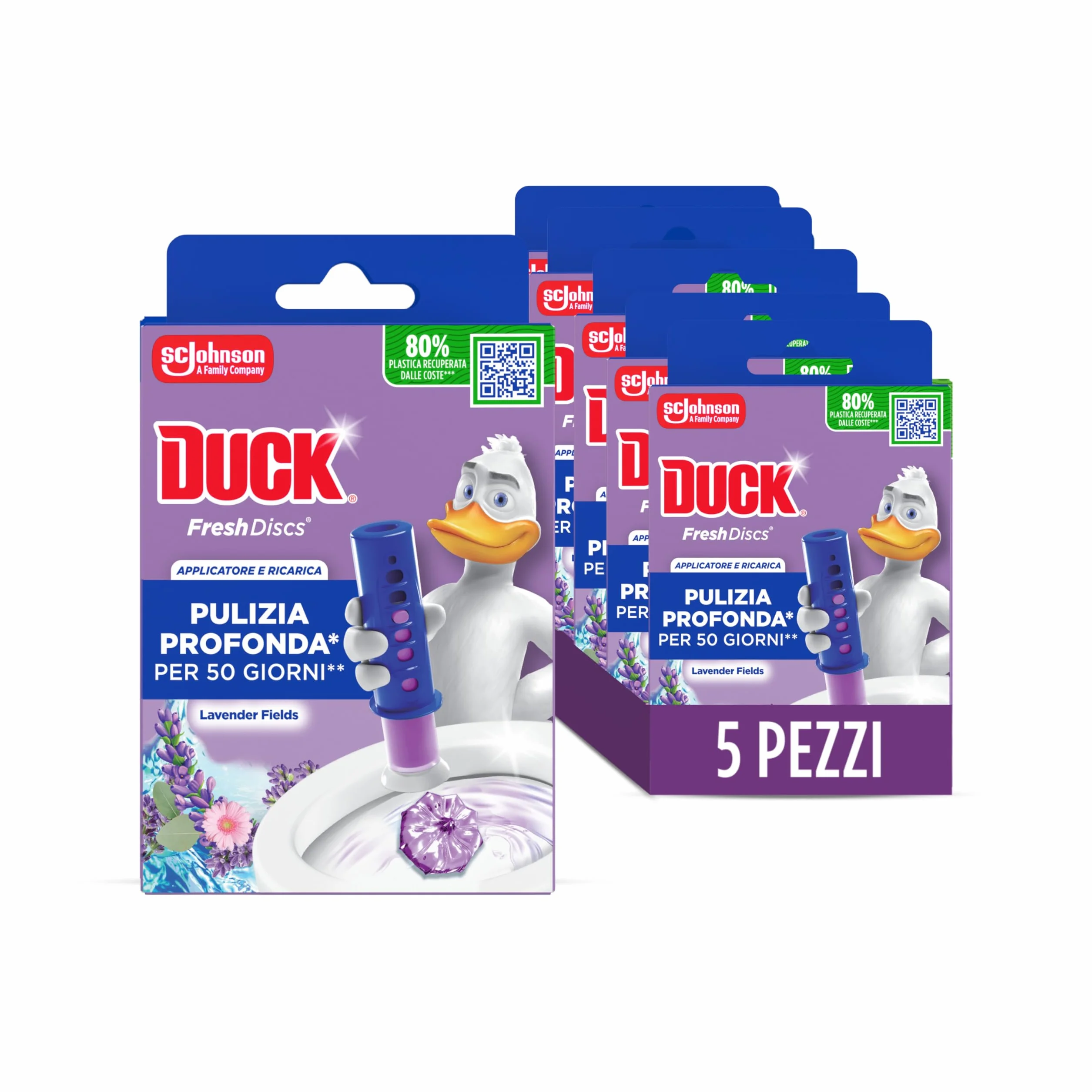 Duck Fresh Discs - Base per Dischi Gel Igienizzanti WC, Fragranza Lavanda- Formato Scorta 5 Applicatori, 30 dischetti