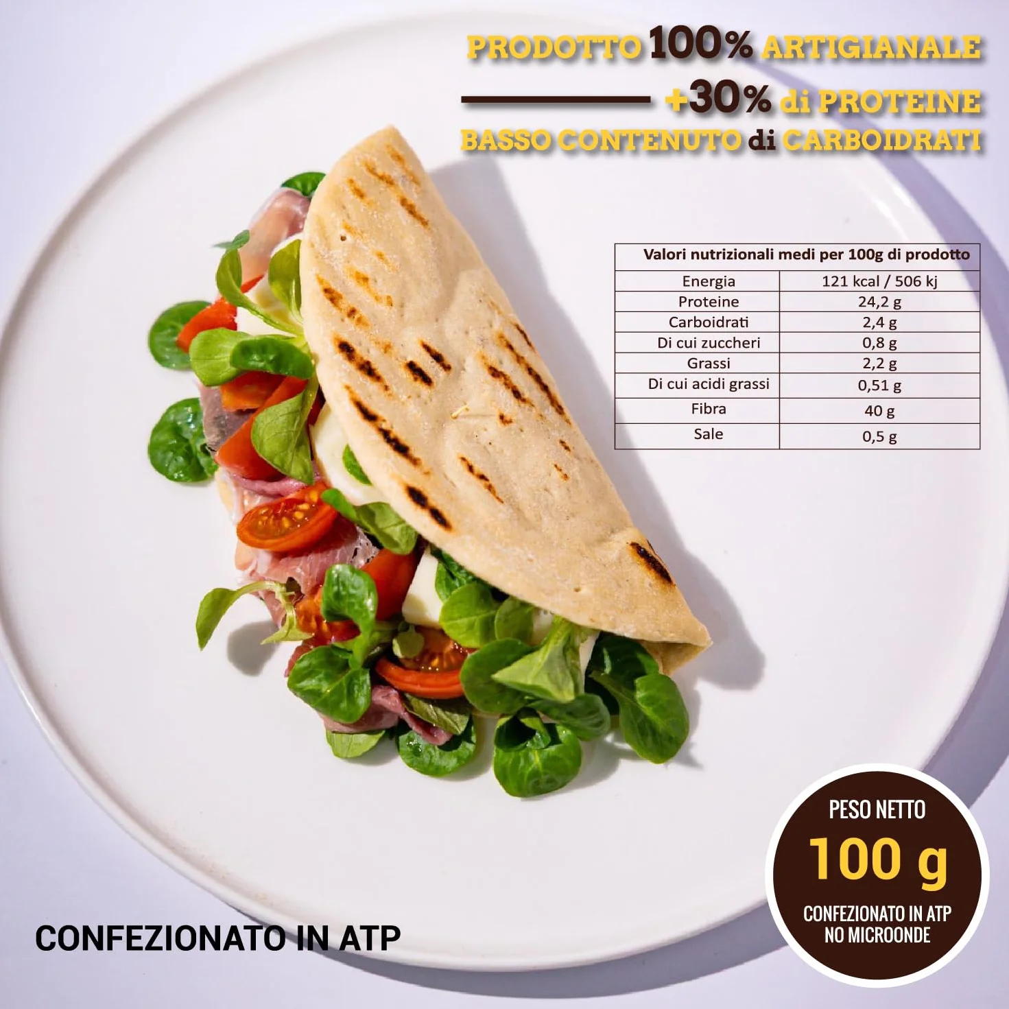 Bolle di Pasta® Base Piadina Low Carb Keto – Piadine Proteiche 100 g – +30% Proteine, Basso Contenuto di Carboidrati – Ideale per Dieta Low Carb e Chetogenica – Piadina Artigianale (3 Confezioni)