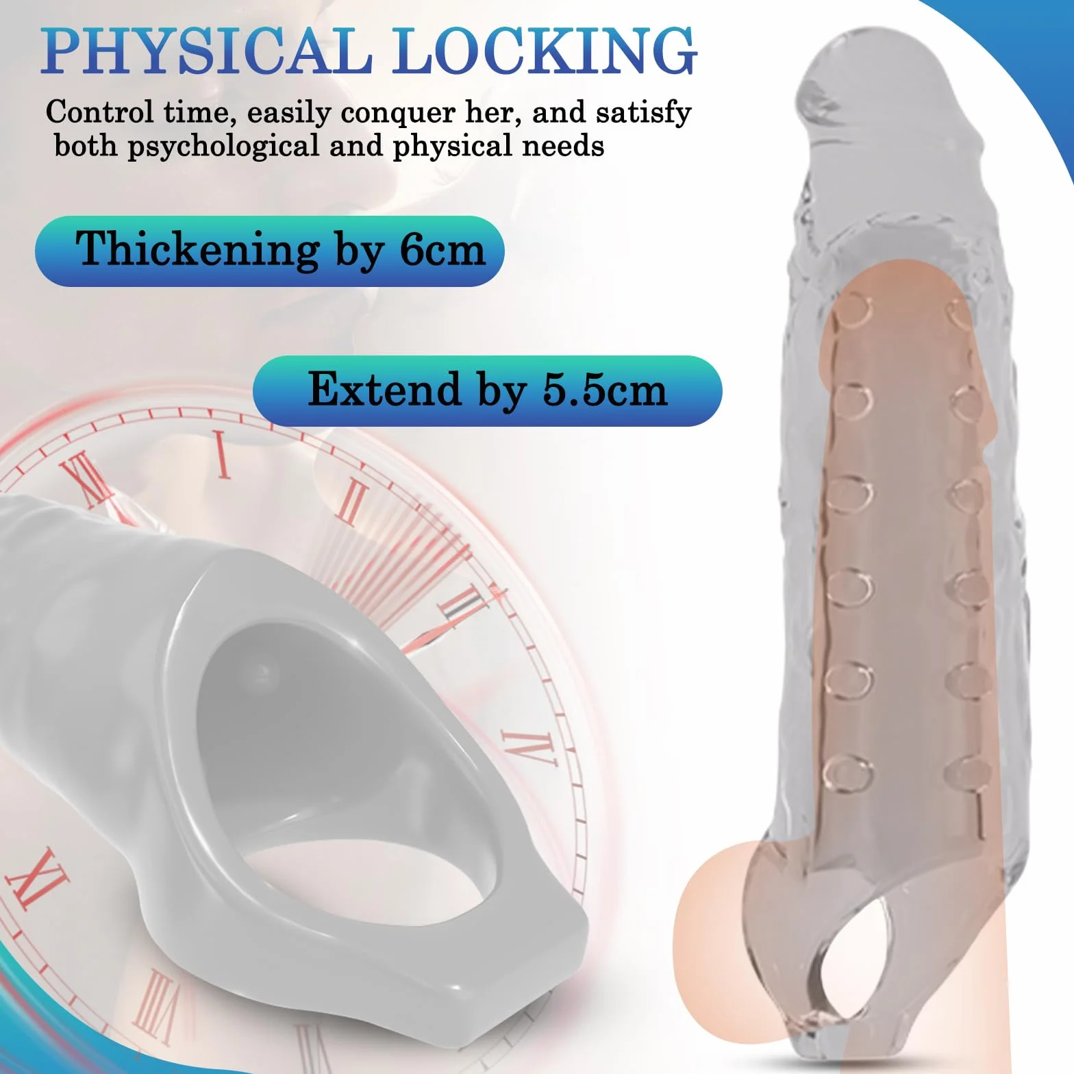 BDSMYEE 28 cm Manicotto per Pene con Anello Testicolo, Prolunga Riutilizzabile Giocattolo Erotico per Uomini (Trasparente)