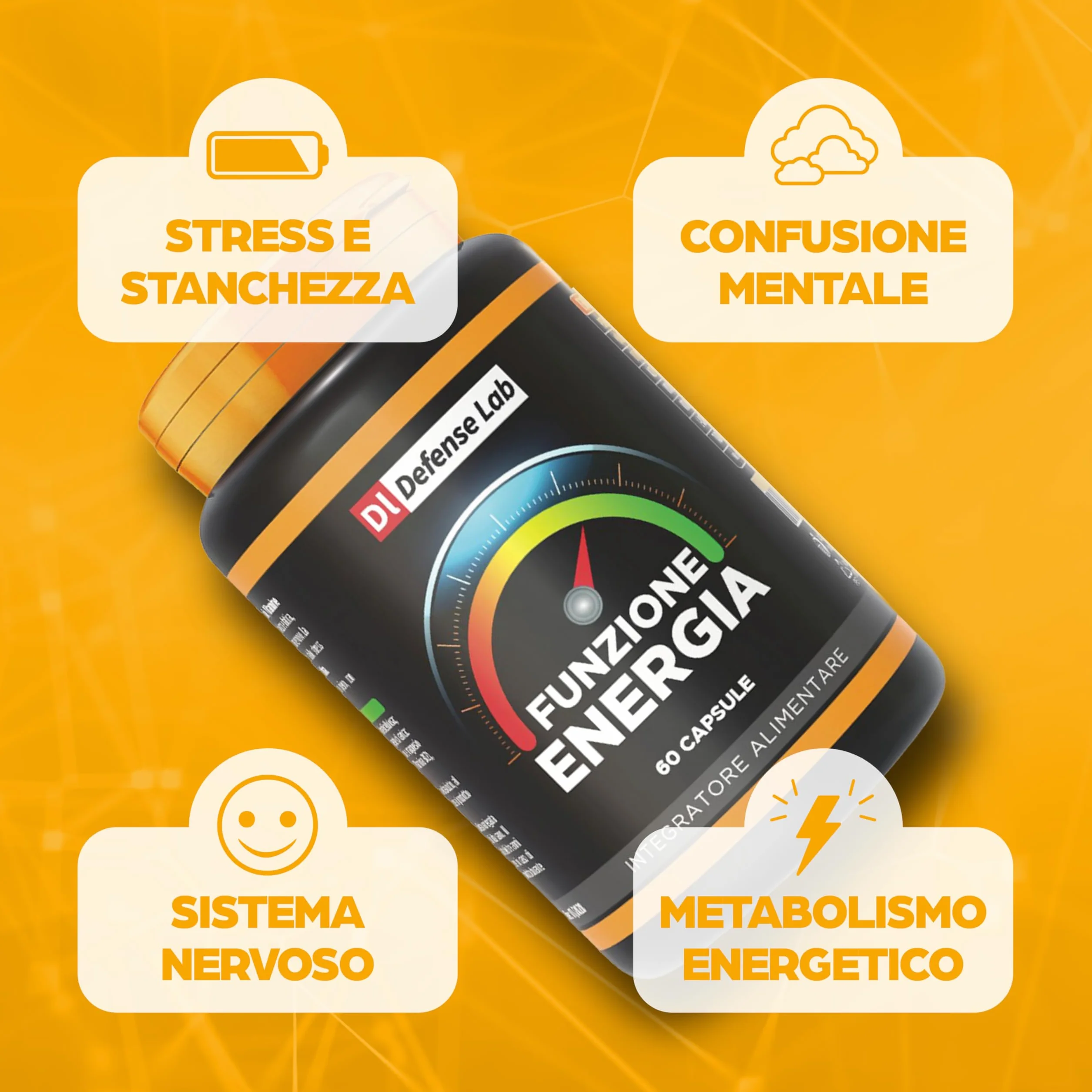 FUNZIONE ENERGIA Integratori Stanchezza Magnesio Bisglicinato Carnitina Taurina Vitamine Acido Folico 60 Capsule