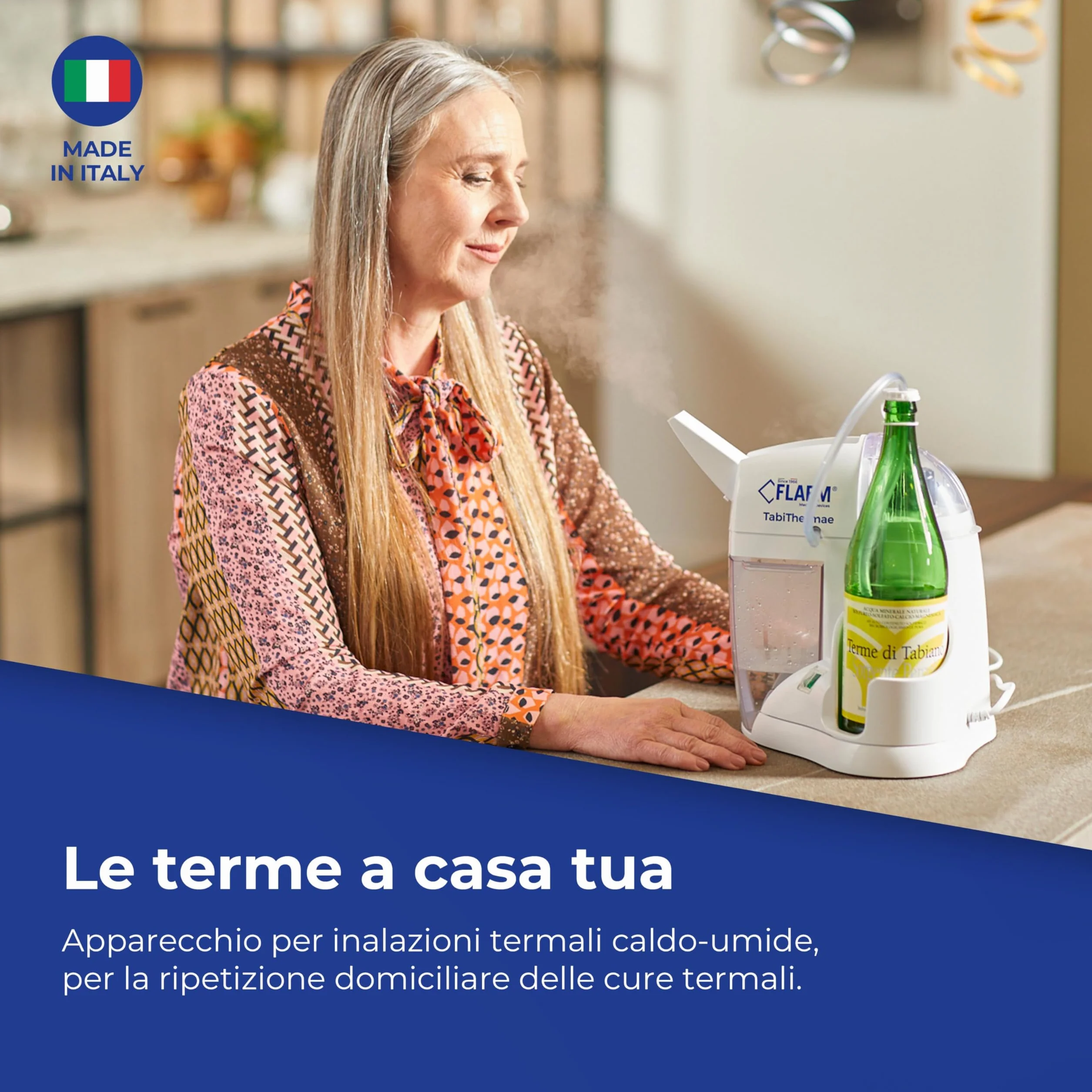 Flaem Tabi Thermae Inalatore Termale Domestico Compatto Certificato per Inalazioni Termali Trattamento Vie Respiratorie Made in Italy