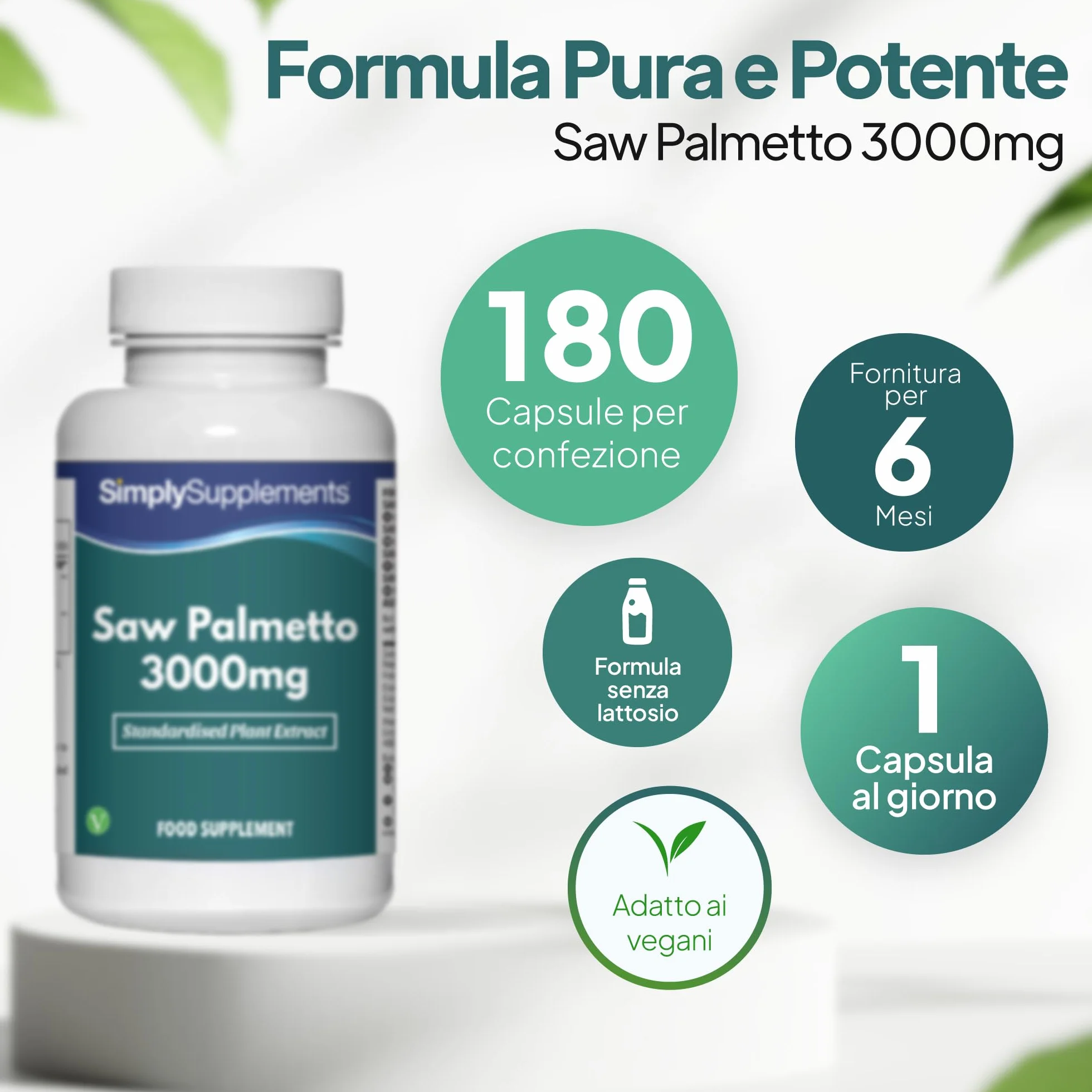Capsule di Saw Palmetto 3000mg 180 Capsule Integratore Vegano Standardizzato
