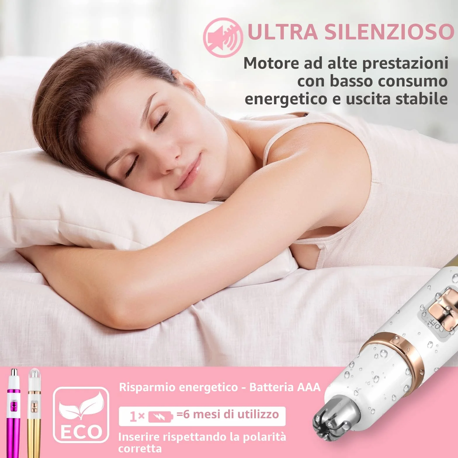 NUMIFUN Rasoio per da naso da donna, senza dolore, per orecchie e naso, per sopracciglia, orecchio, nasos, professionale, impermeabile, oro rosa